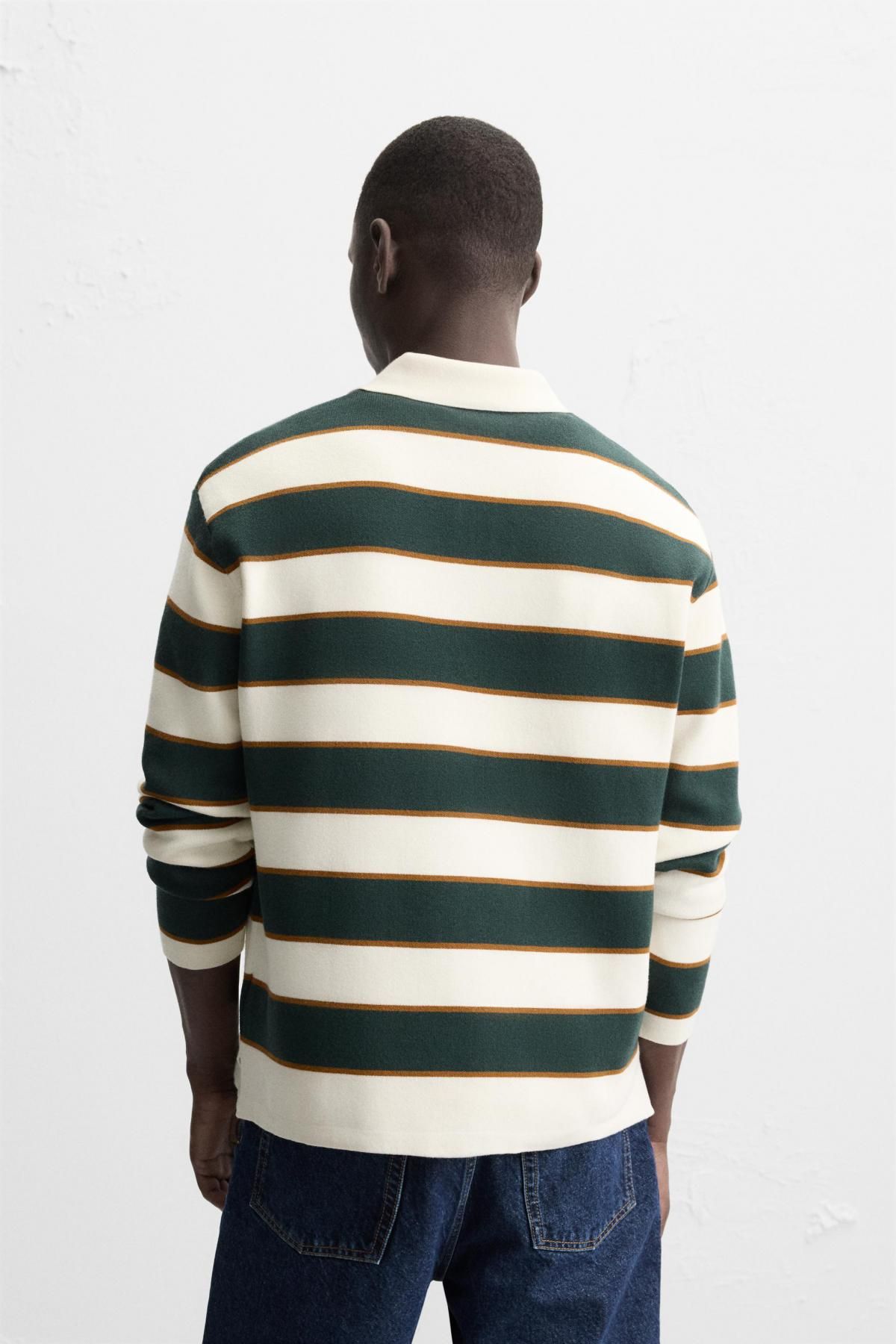 자라 스트라이프 소프트 니트 폴로 셔츠 5536/320 GREEN STRIPE - 상세 이미지 4