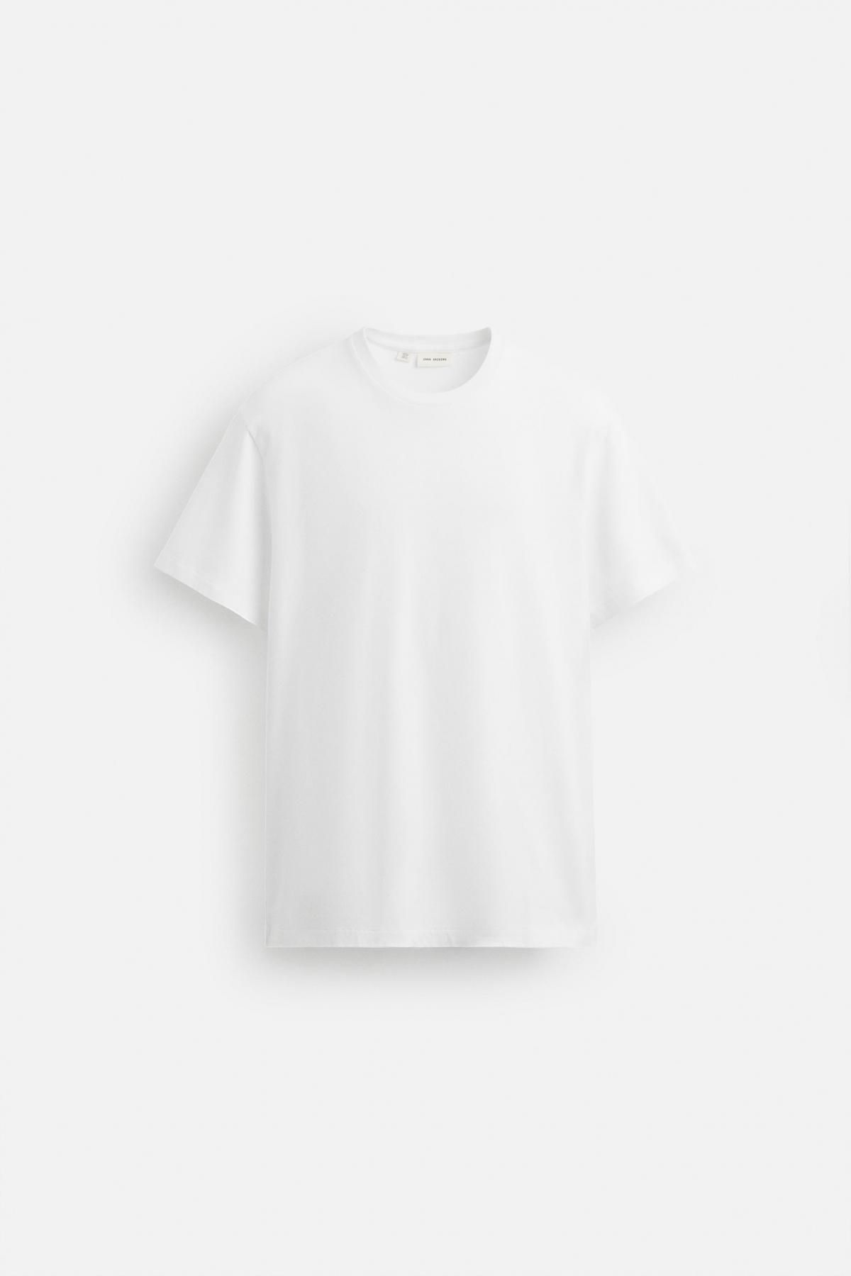 자라 워시드 슬림핏 라운드 반팔 티셔츠 1501/450 WHITE - 메인 이미지