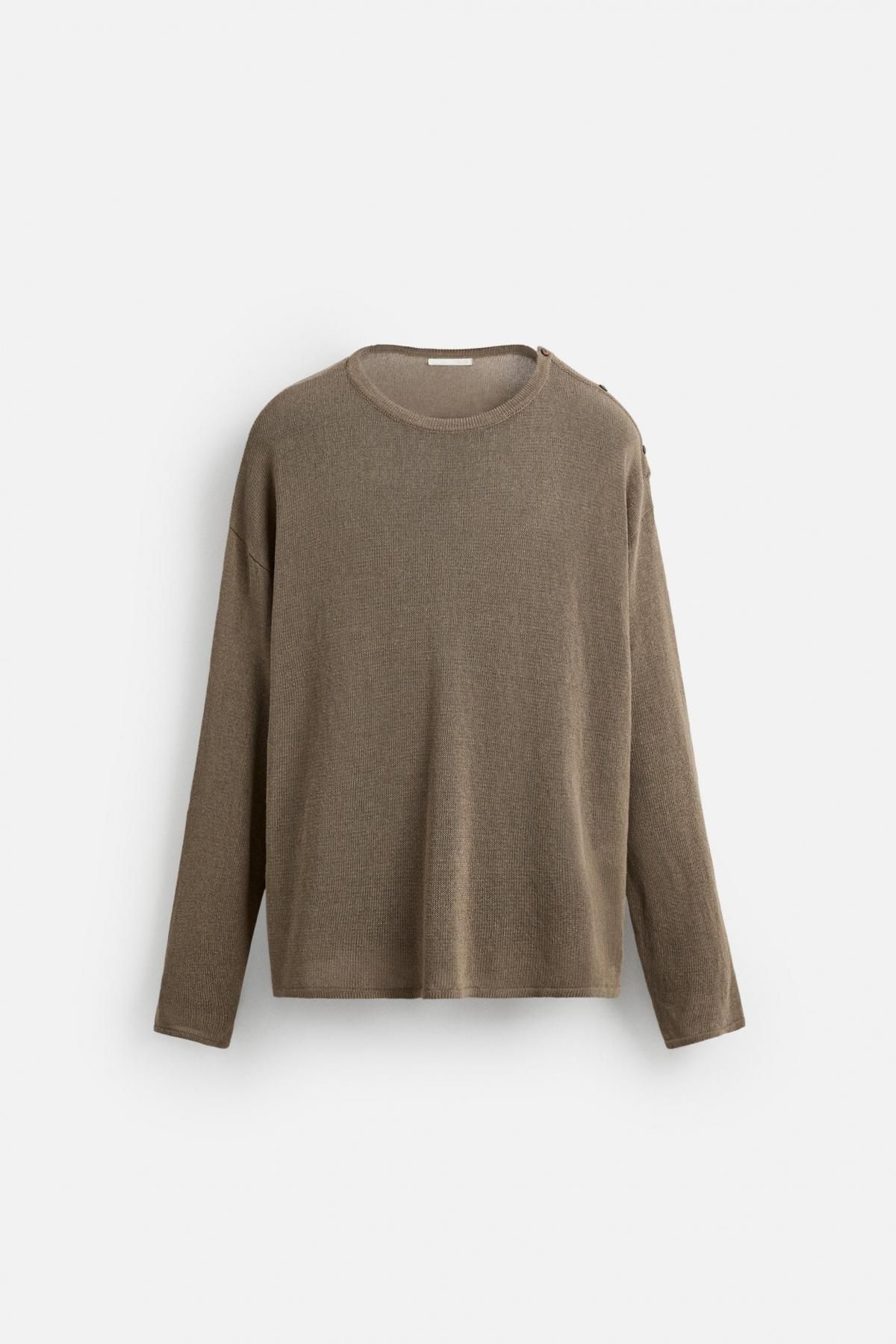 자라 라운드 버튼업 브라운 니트 티셔츠 5536/304 DARK BEIGE - 메인 이미지