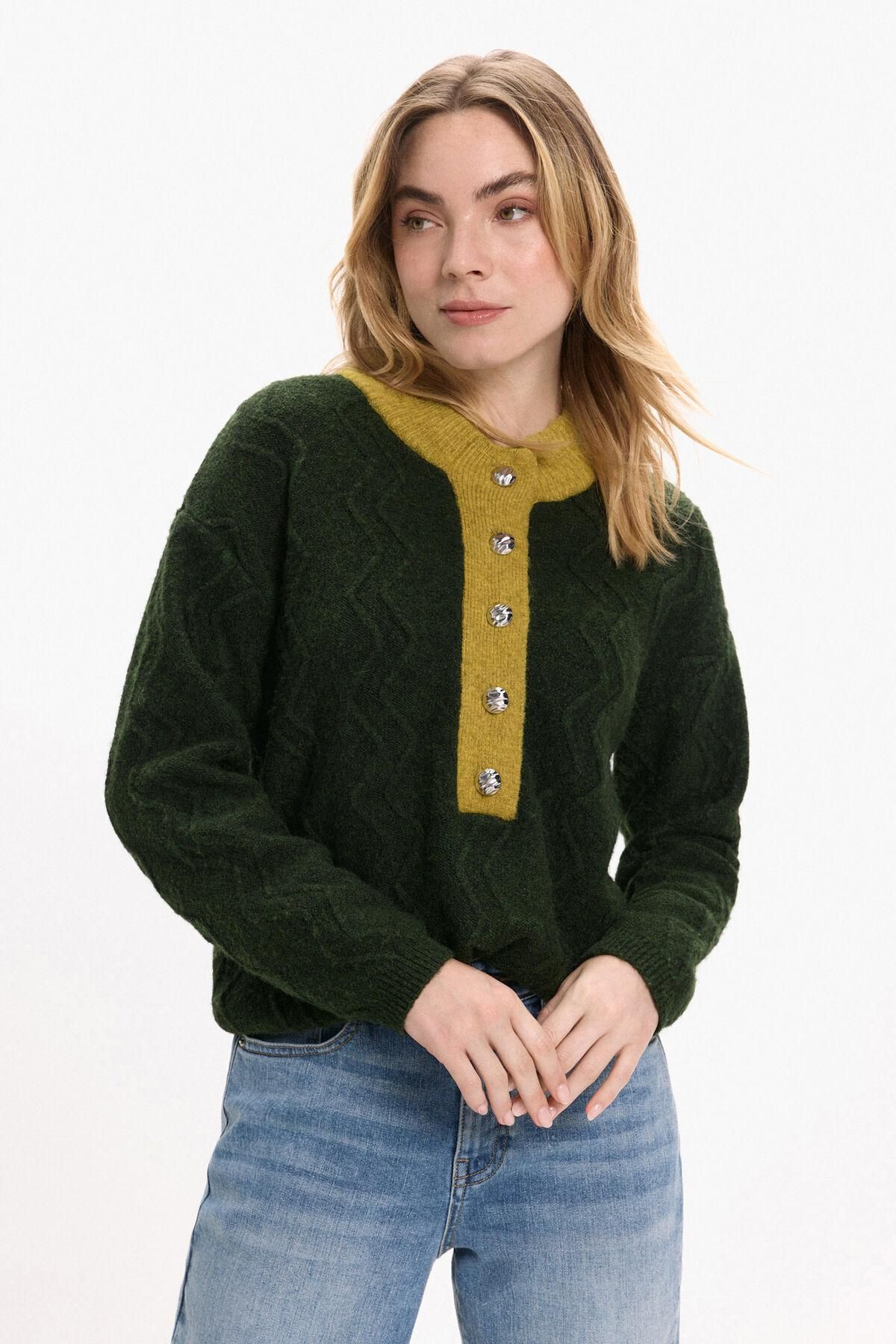 빌라 하이넥 버튼 울 니트 스웨터 3762279 VERDE OSCURO - 상품 이미지