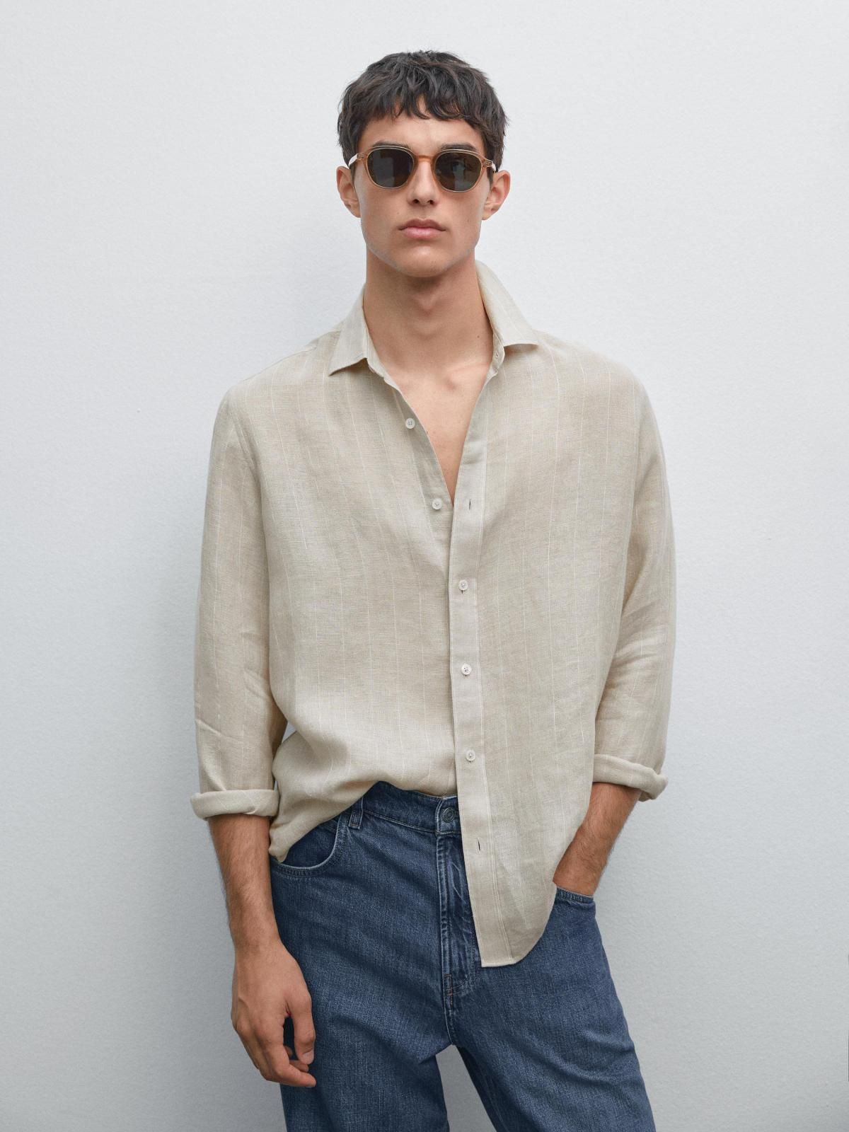 마시모두띠 리넨 스트라이프 레귤러핏 긴팔셔츠 1754/251 BEIGE - 상품 이미지