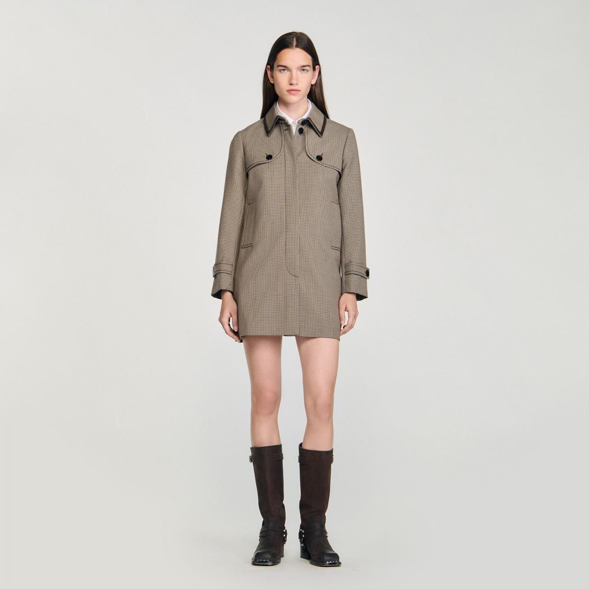 산드로 클래식 하운드투스 트렌치코트 SFPOU00764_G244 MARRON / BEIGE - 상세 이미지 4