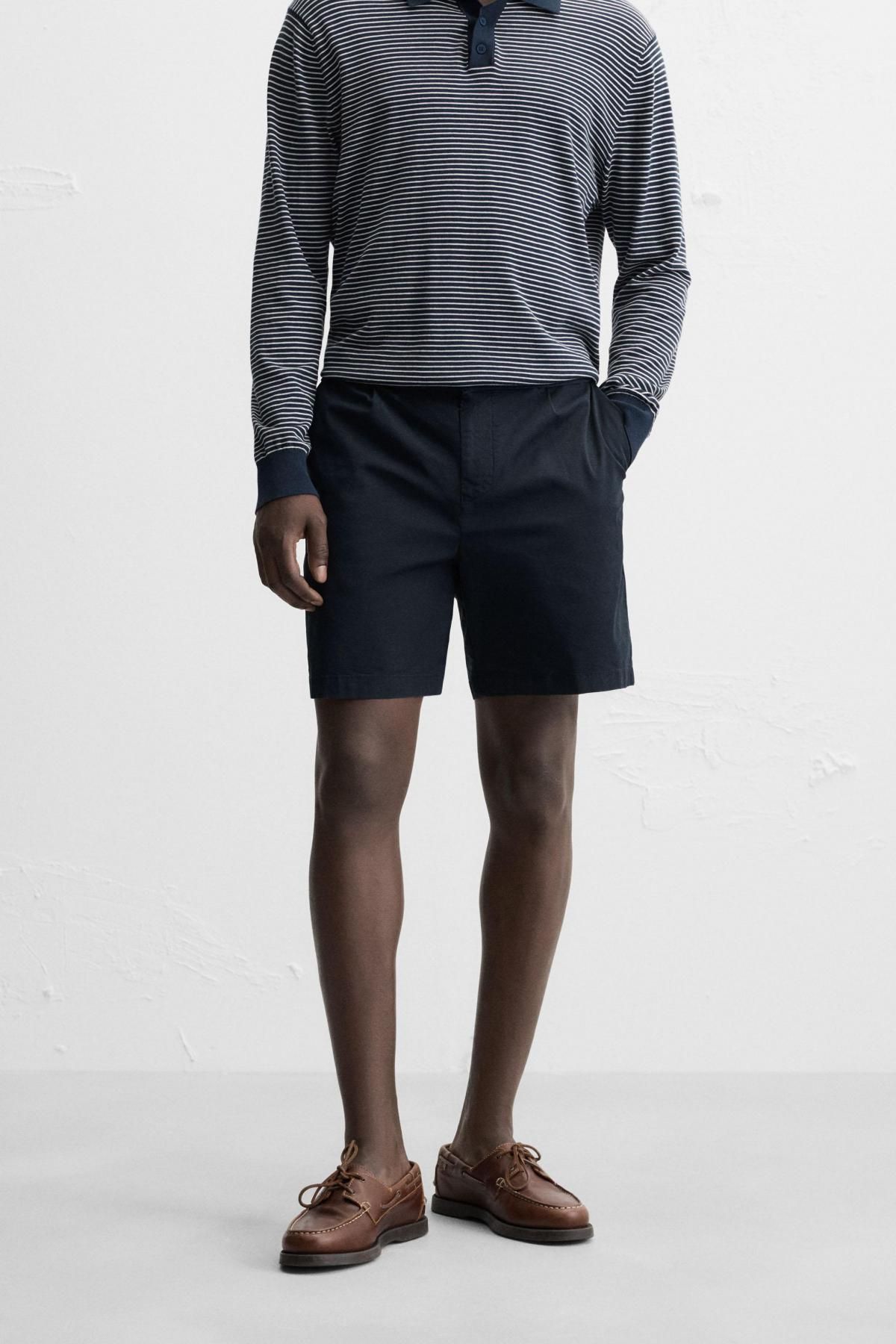 자라 코튼블렌드 플리츠 버뮤다 반바지 6786/788 NAVY BLUE - 상세 이미지 3