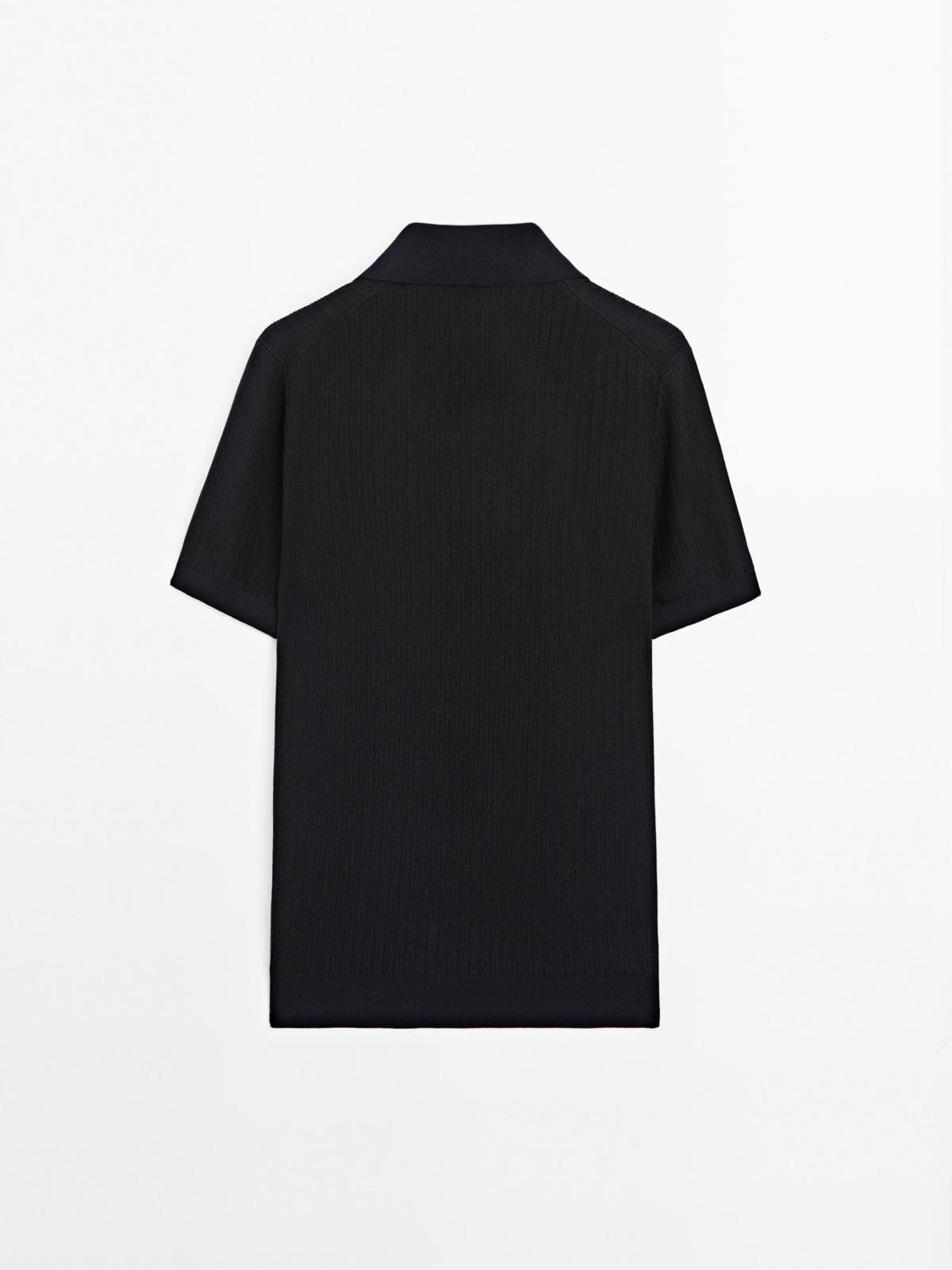 마시모두띠 오버핏 브이넥 자카드 니트 반팔 폴로셔츠 0991/201 NAVY BLUE - 상세 이미지 3