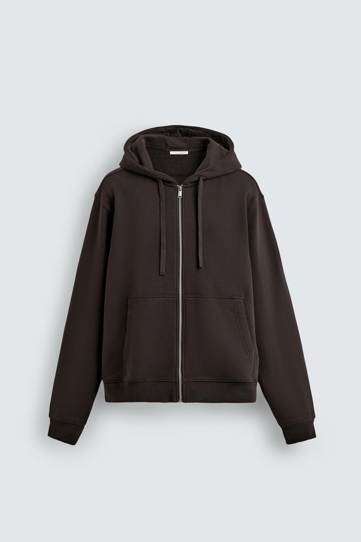 자라 베이직 플리스 집업 후드 코튼 후드 집업 4092/360 DARK BROWN - 상품 이미지