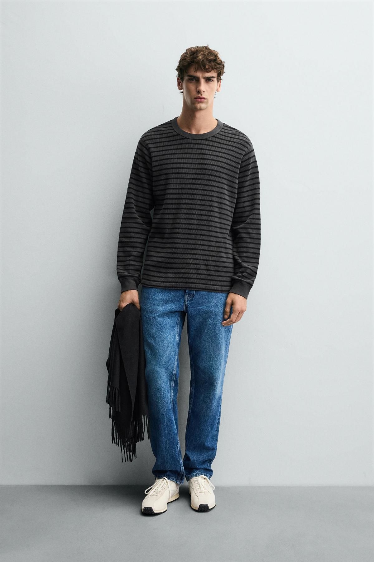자라 스트라이프 와플 텍스쳐 긴팔 티셔츠 0526/345 STRIPES - 상세 이미지 2
