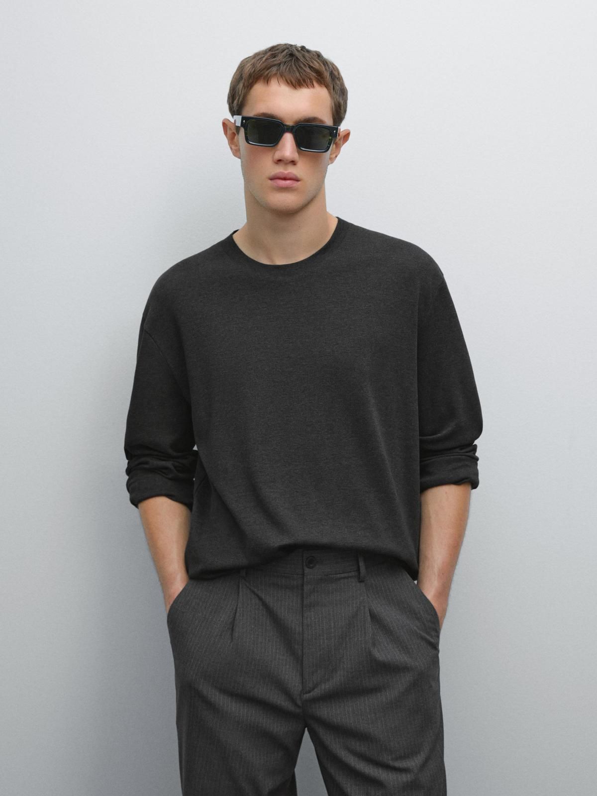 마시모두띠 미니멀 베이직 코튼 긴팔 티셔츠 0516/150 ANTHRACITE GREY - 상세 이미지 3