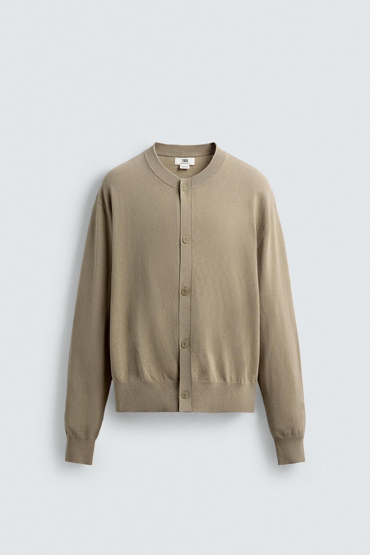 자라 미니멀 라운드넥 코튼 라미 카디건 2142/311 BEIGE - 메인 이미지