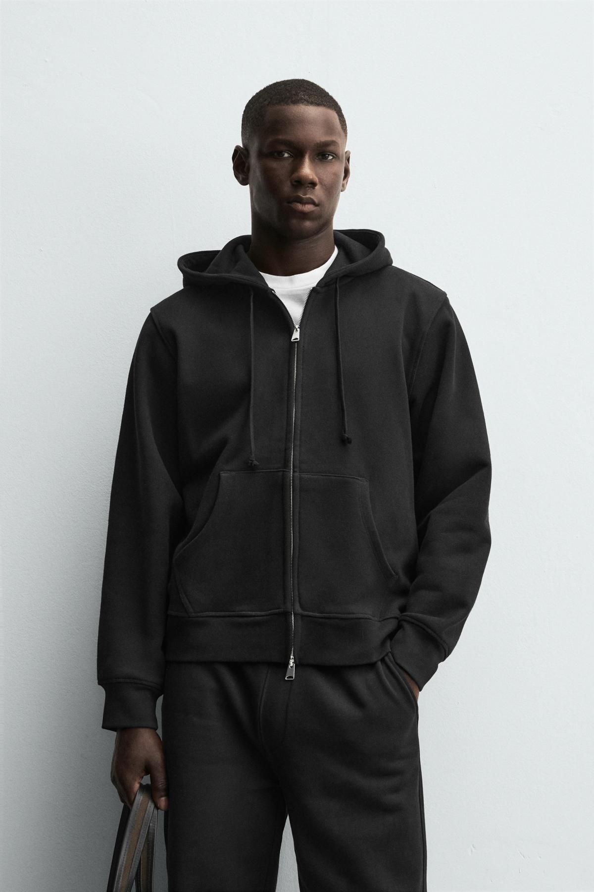 자라 헤비웨이트 블랙 집업 후드 스웨트셔츠 4087/355 BLACK - 상세 이미지 3