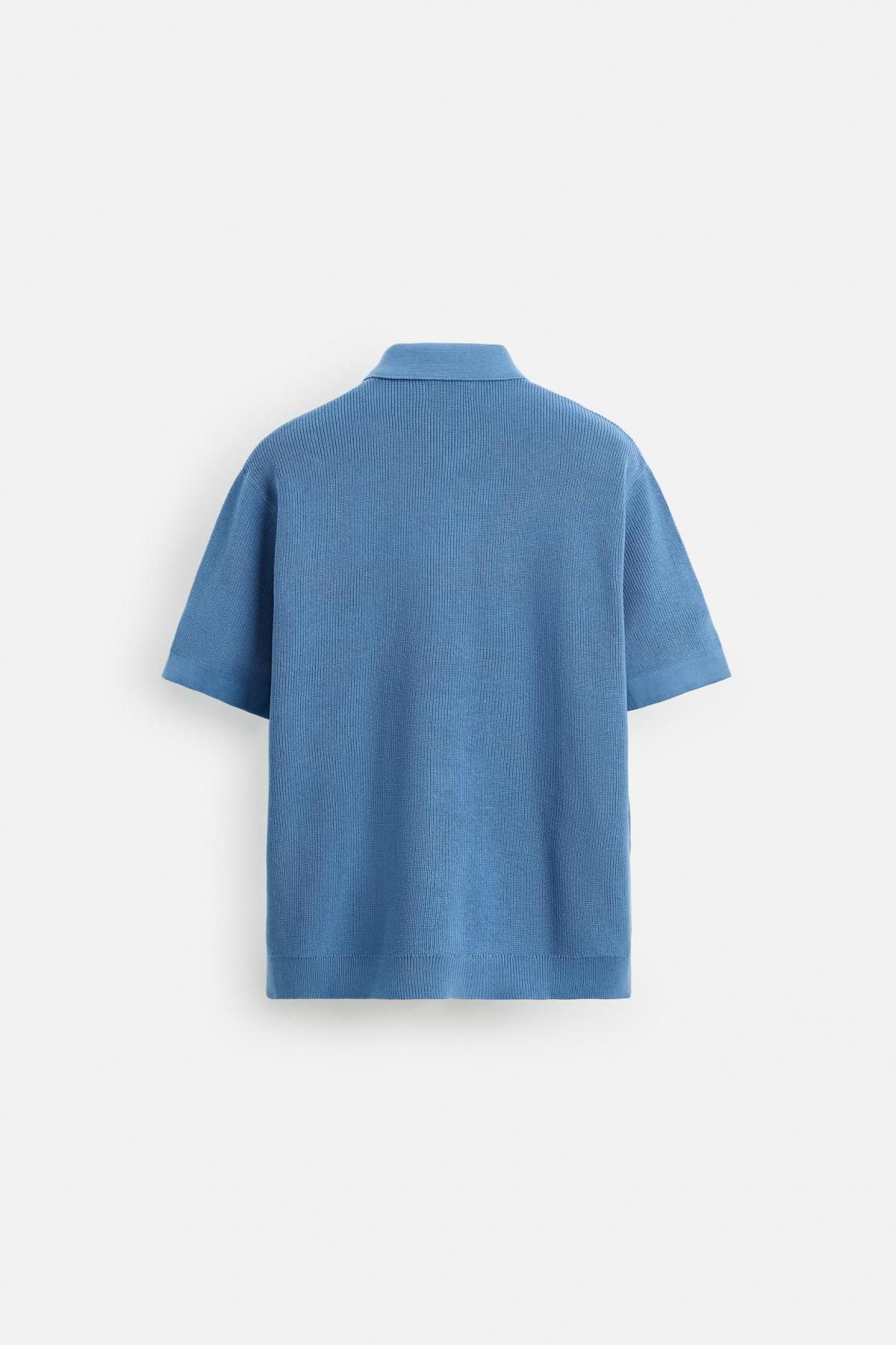 자라 스카이 블루 펄니트 반팔 지퍼넥 폴로셔츠 3284/366 BLUISH - 상세 이미지 2