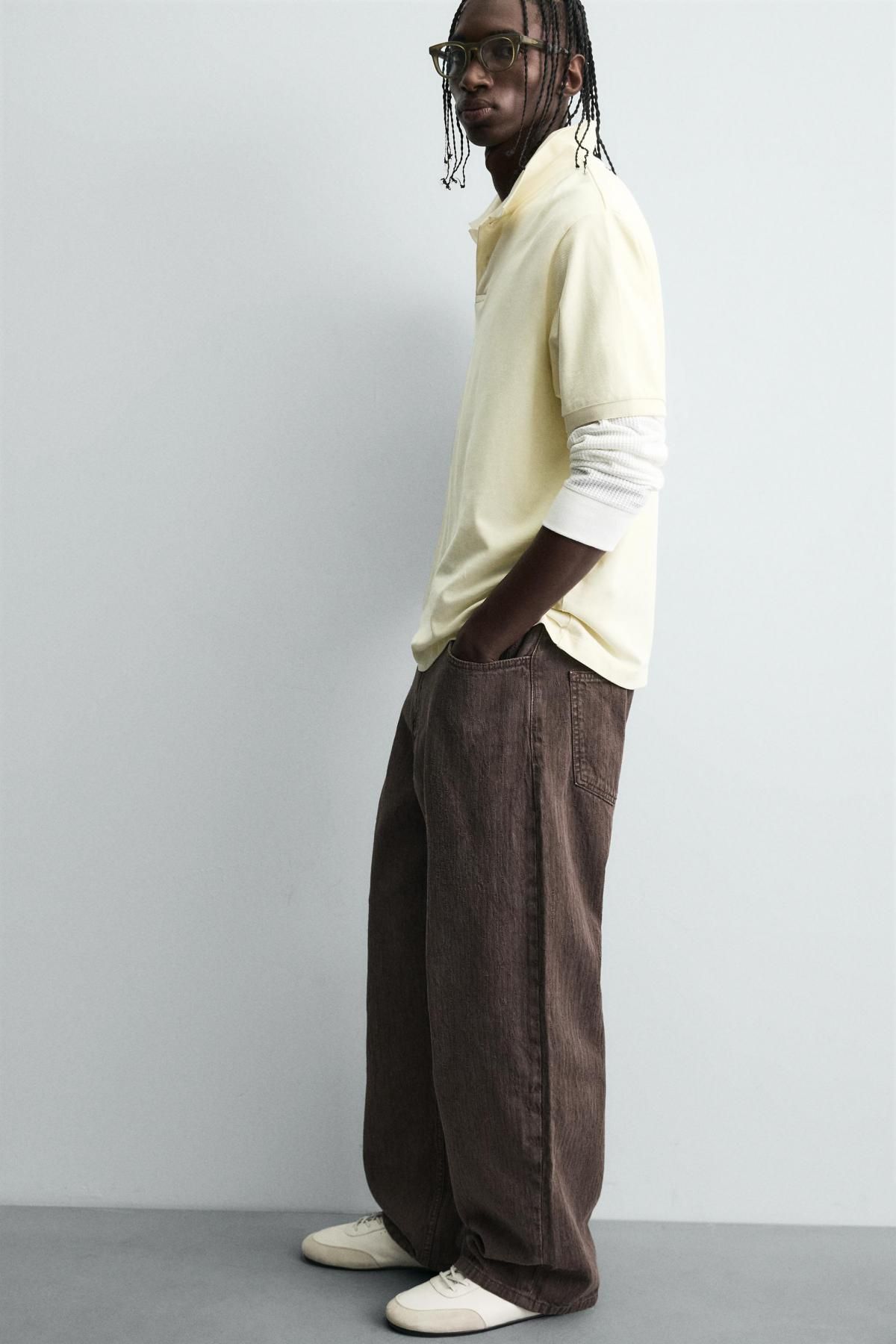 자라 워시드 배기핏 코튼 와이드 팬츠 5862/315 BROWN - 상세 이미지 5
