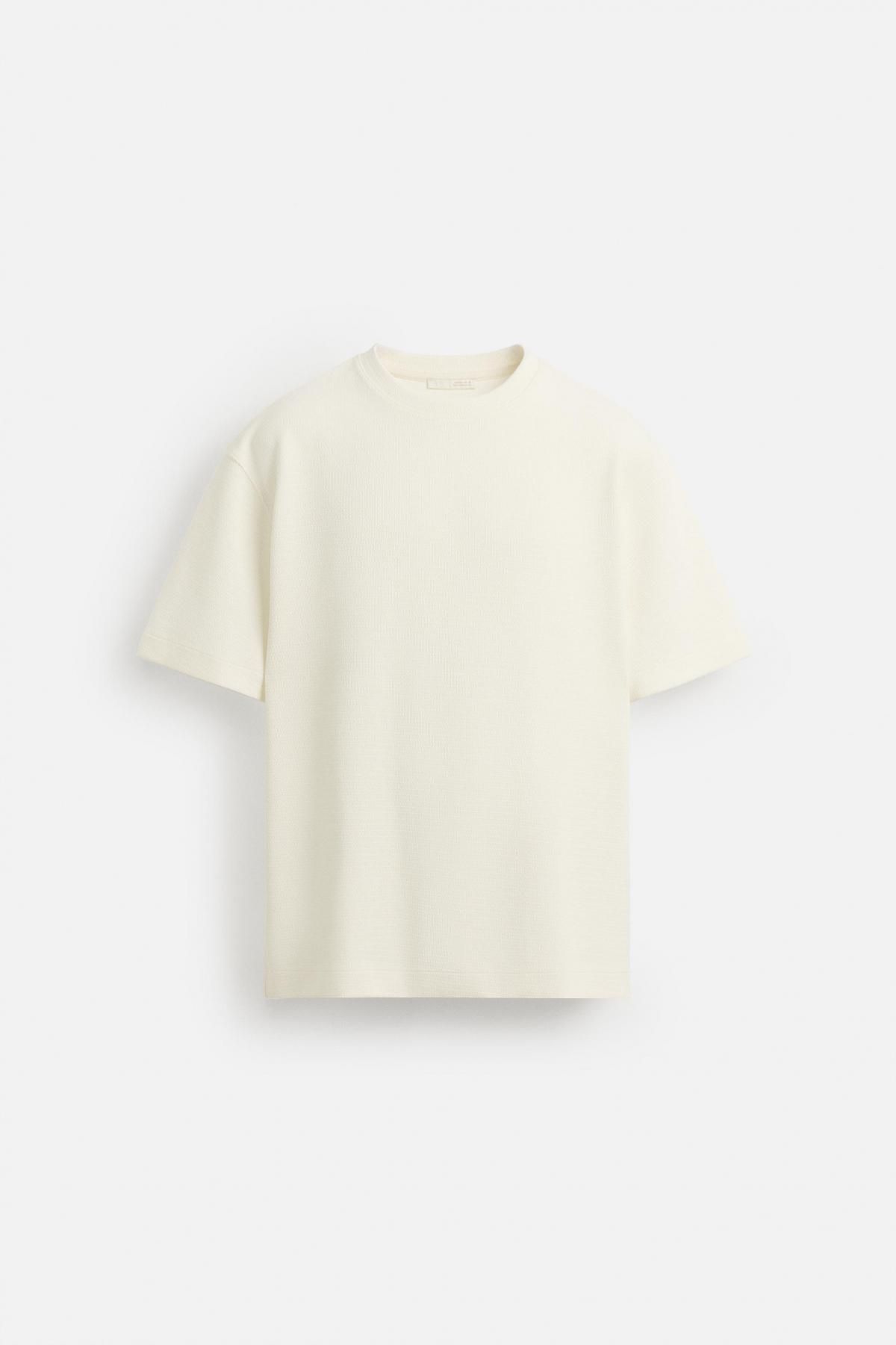 자라 텍스처 라운드핏 반팔 스웨트셔츠 4092/318 OYSTER-WHITE - 메인 이미지