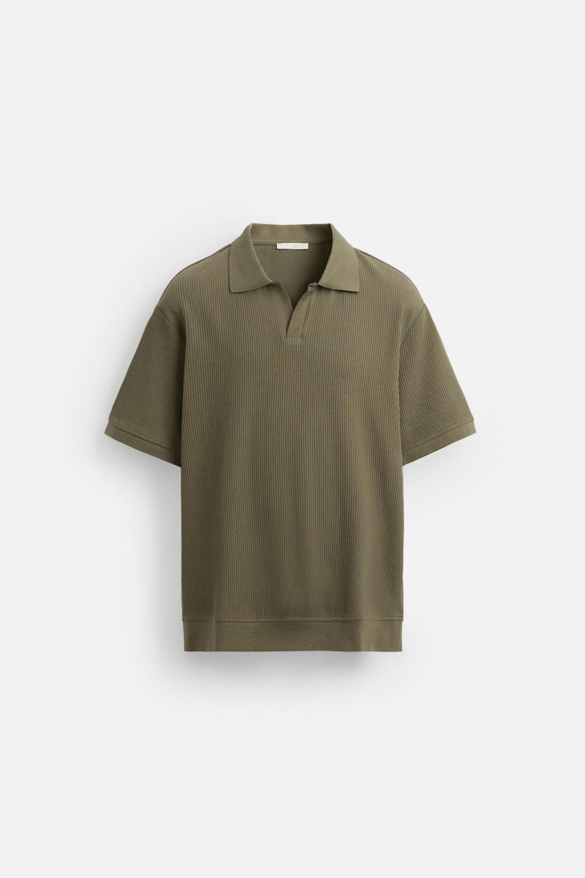 자라 버티컬 텍스처 반팔 폴로 셔츠 0526/460 KHAKI - 메인 이미지