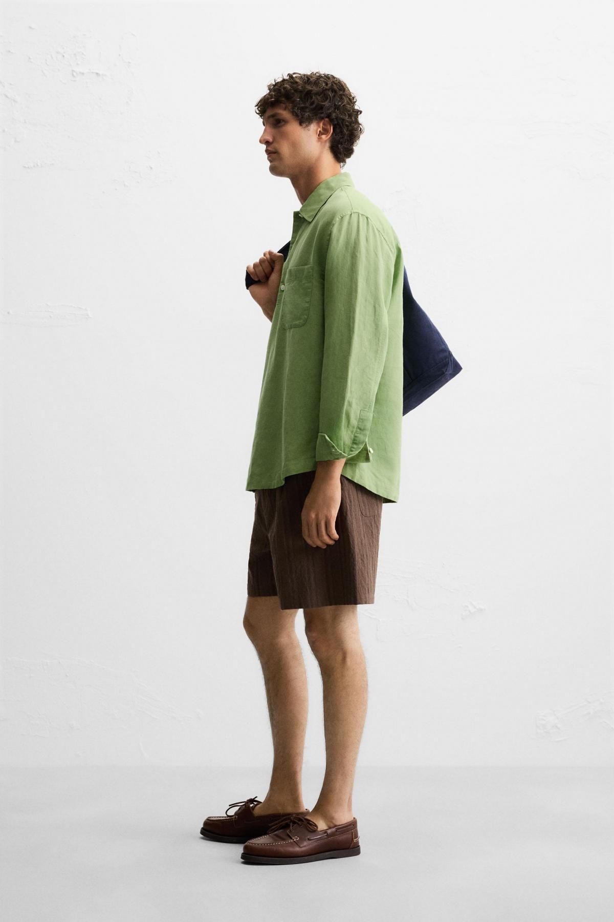 자라 린넨코튼 미니멀 긴팔 폴로셔츠 1063/304 LIGHT GREEN - 상세 이미지 5