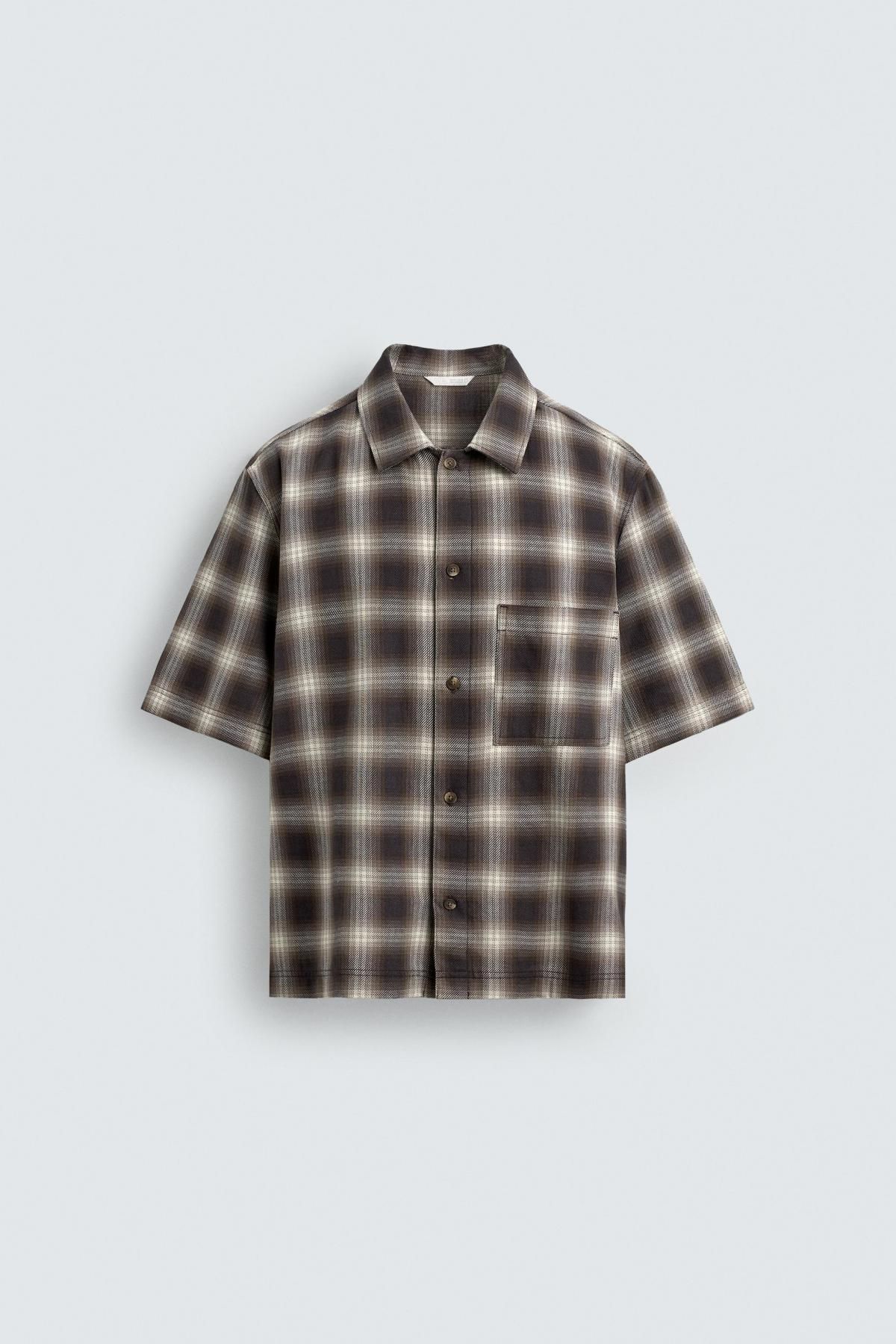 자라 오버핏 체크 반팔 오버셔츠 7446/312 KHAKI - 메인 이미지