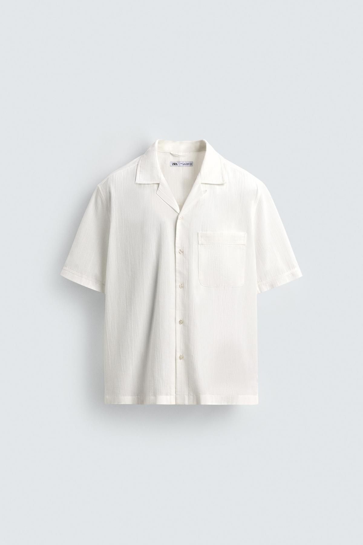 자라 라이트 텍스처 릴랙스핏 반팔 셔츠 3992/191 WHITE - 메인 이미지