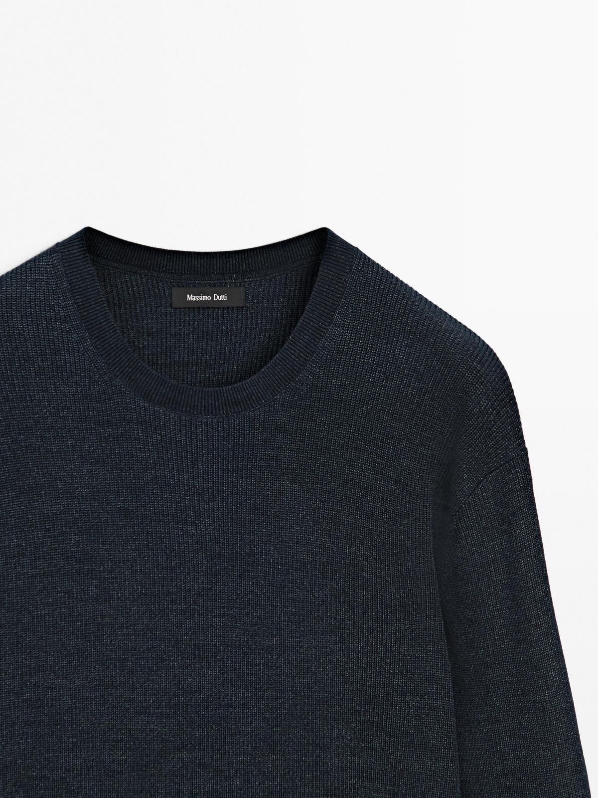 마시모두띠 데님이펙트 울블렌드 라운드 니트 긴팔 스웨터 1024/227 NAVY BLUE - 상세 이미지 3