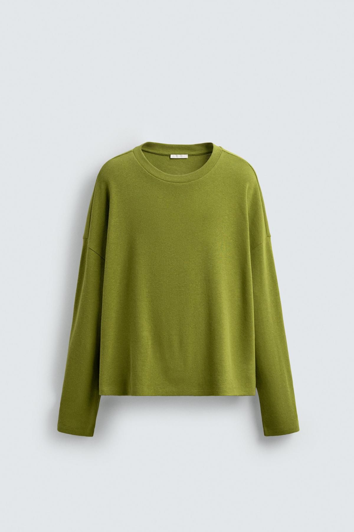 자라 린넨 코튼 라운드넥 루즈핏 맨투맨 긴팔 티셔츠 5584/384 PISTACHIO - 메인 이미지