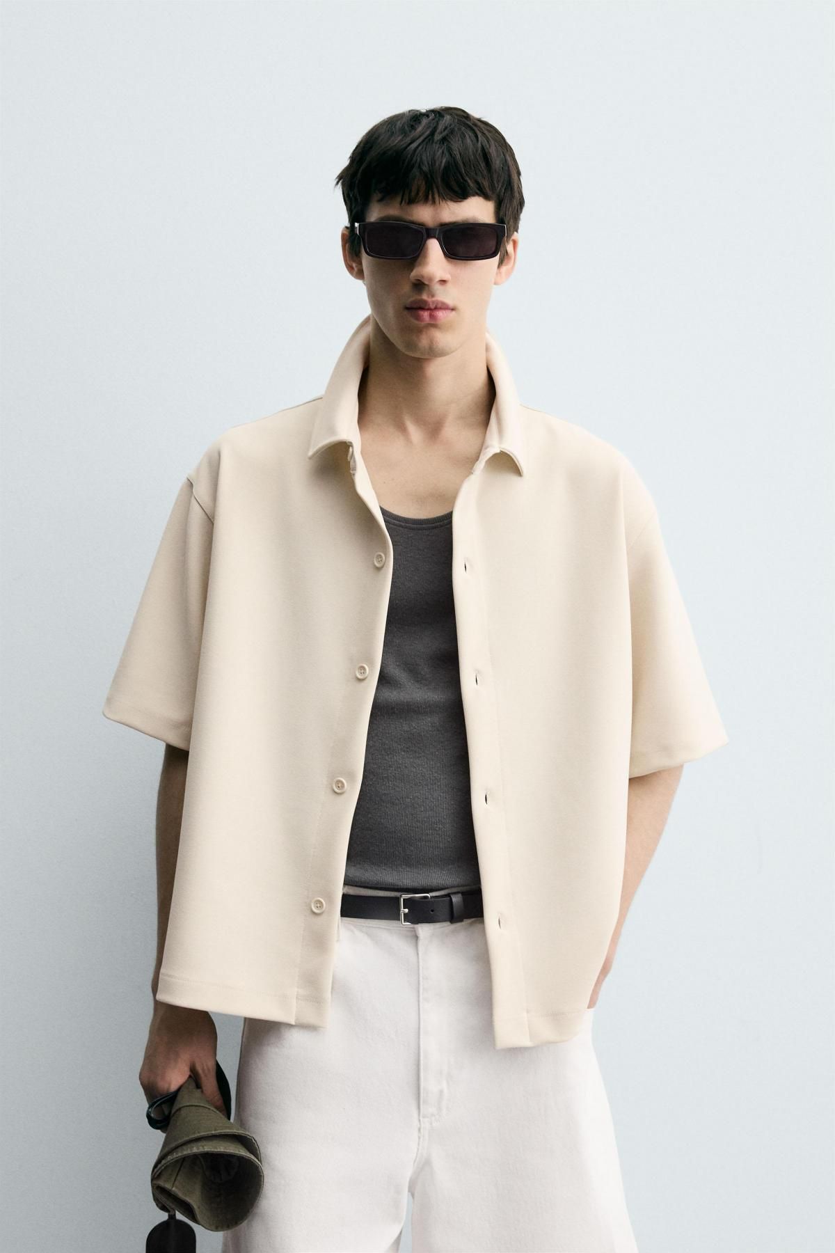 자라 테크니컬 텍스처 반팔 셔츠 5584/345 OYSTER-WHITE - 상세 이미지 3