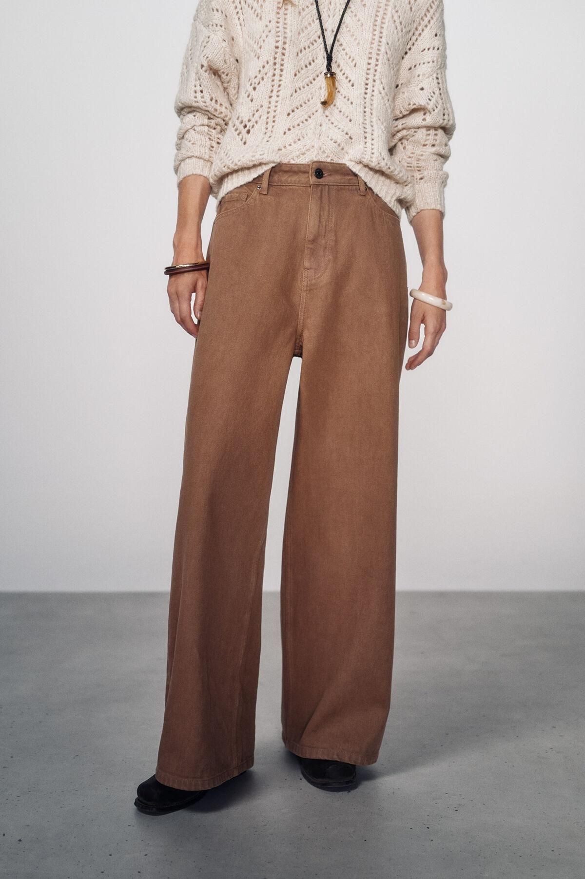 하이 스피리츠 와이드핏 하이웨스트 브라운 팬츠 0442254 MARRON - 상품 이미지