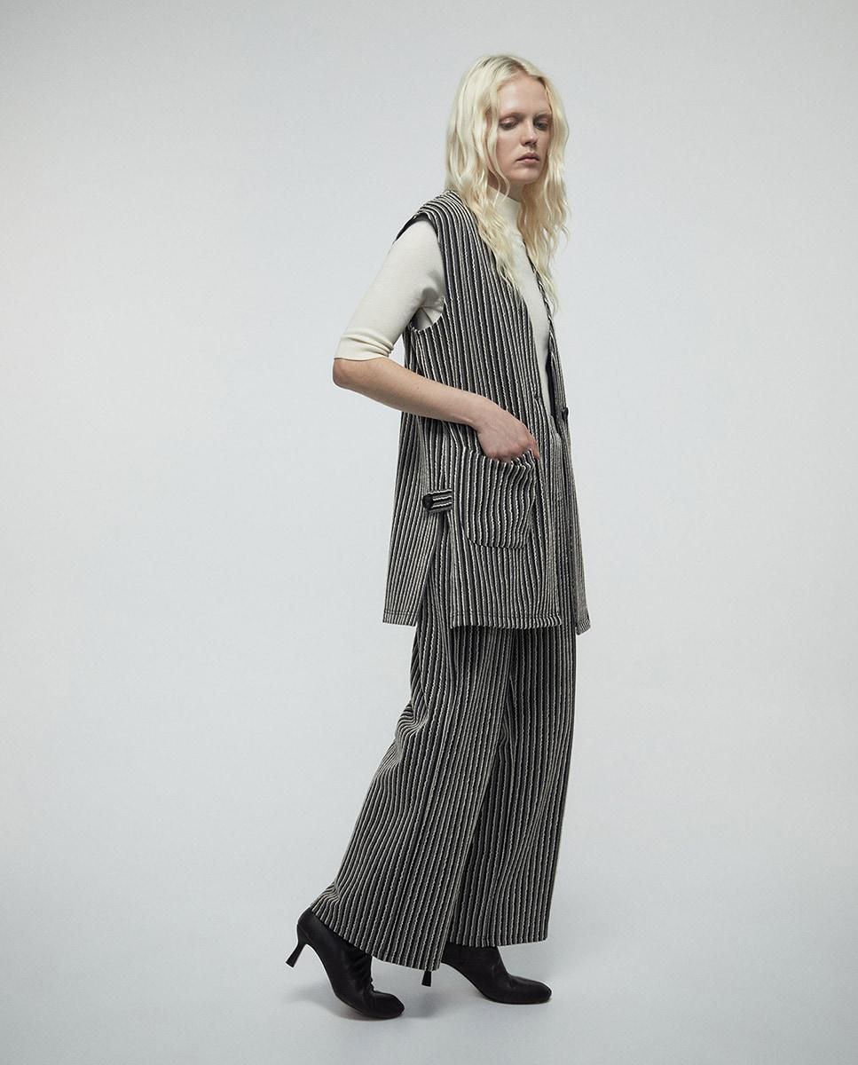 스페라 스트라이프 자카드 와이드 팬츠 56262006192 NEGRO - 상세 이미지 2