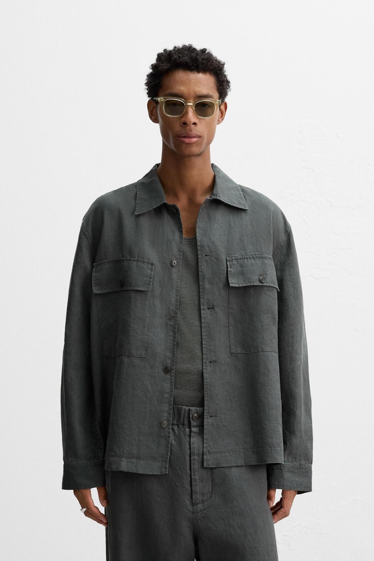 자라 오가닉 텍스처 릴랙스핏 헴프 오버셔츠 5344/411 ANTHRACITE GREY - 상세 이미지 3
