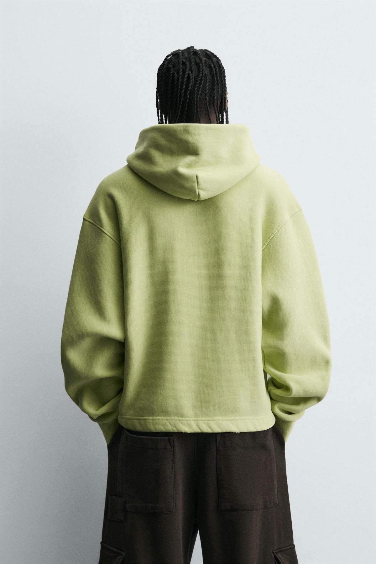 자라 워시드 크롭핏 후드 스웨트셔츠 4729/308 PISTACHIO GREEN - 상세 이미지 4