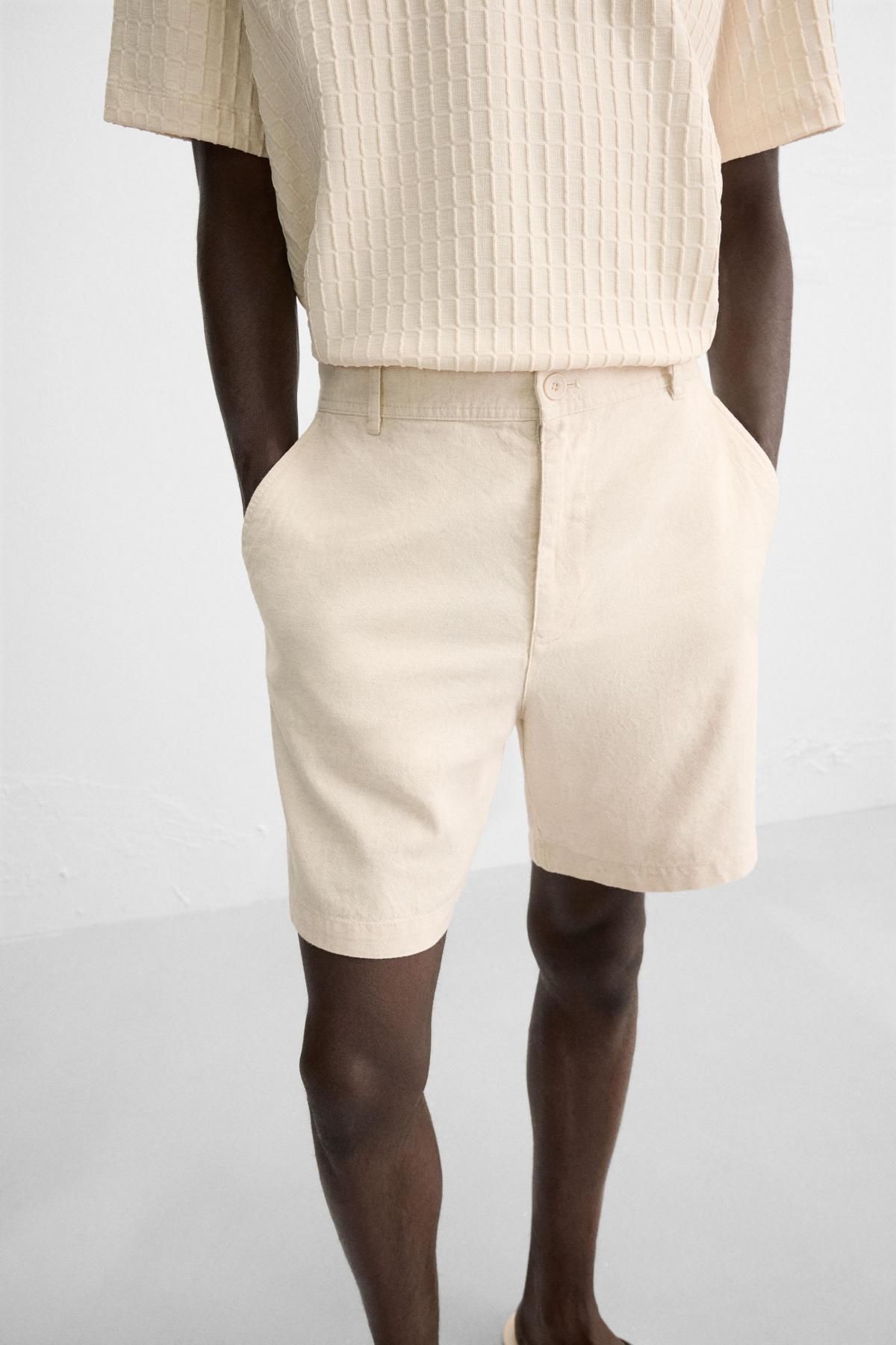 자라 베이직 코튼리넨 반바지 4391/305 LIGHT BEIGE 이미지 6