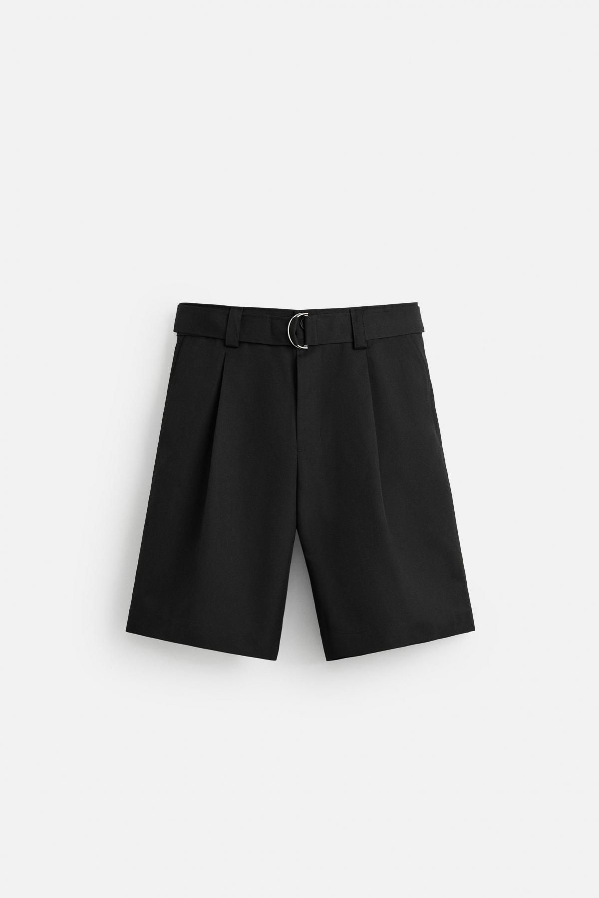 자라 벨티드 와이드핏 버뮤다 반바지 4470/270 BLACK - 메인 이미지