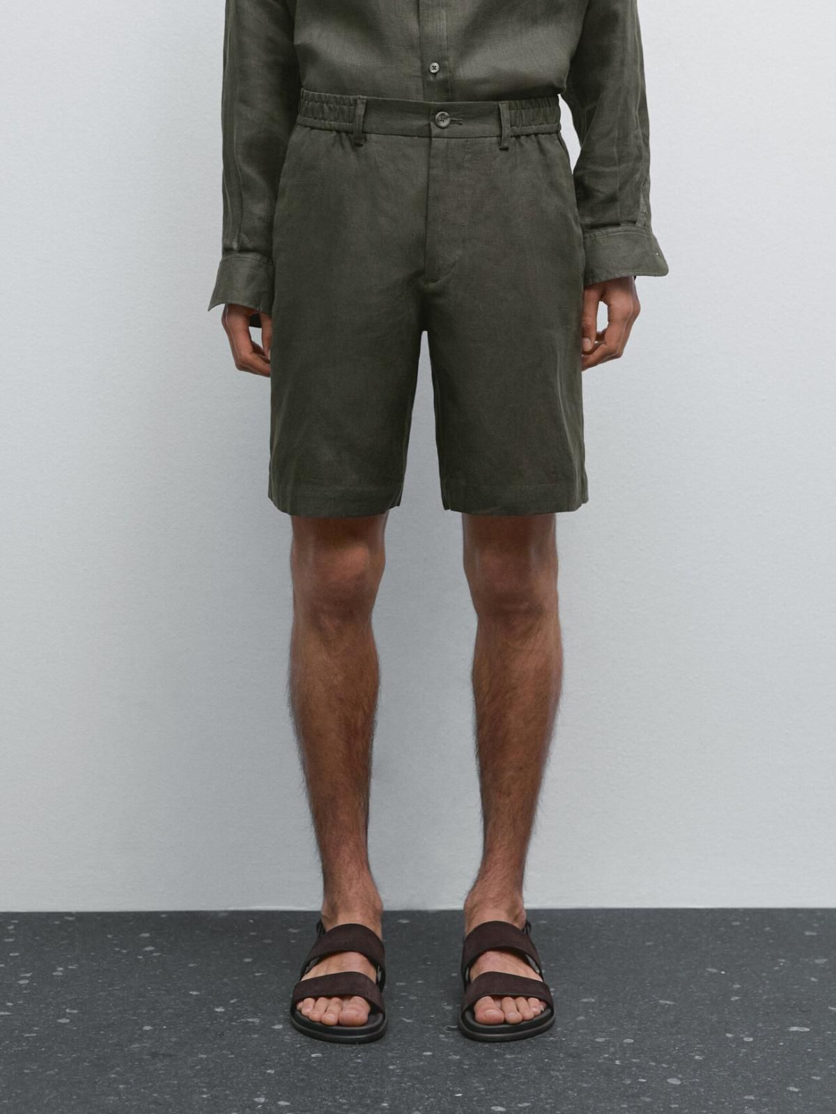 마시모두띠 세미 조거핏 리넨 버뮤다 쇼츠 2907/006 DARK GREEN - 상세 이미지 3