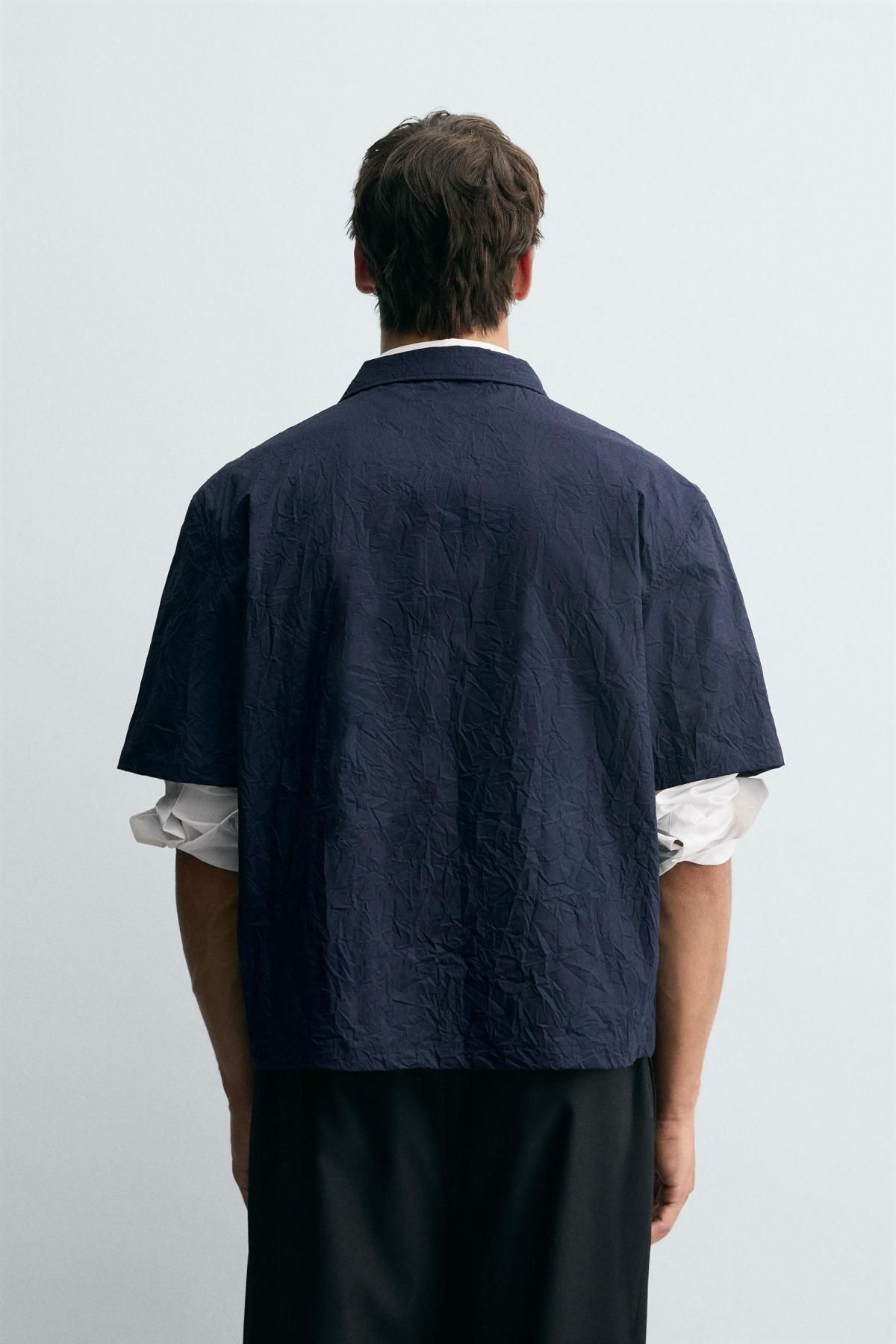 자라 링클 테크니컬 집업 반팔 셔츠 7545/347 NAVY BLUE - 상세 이미지 4