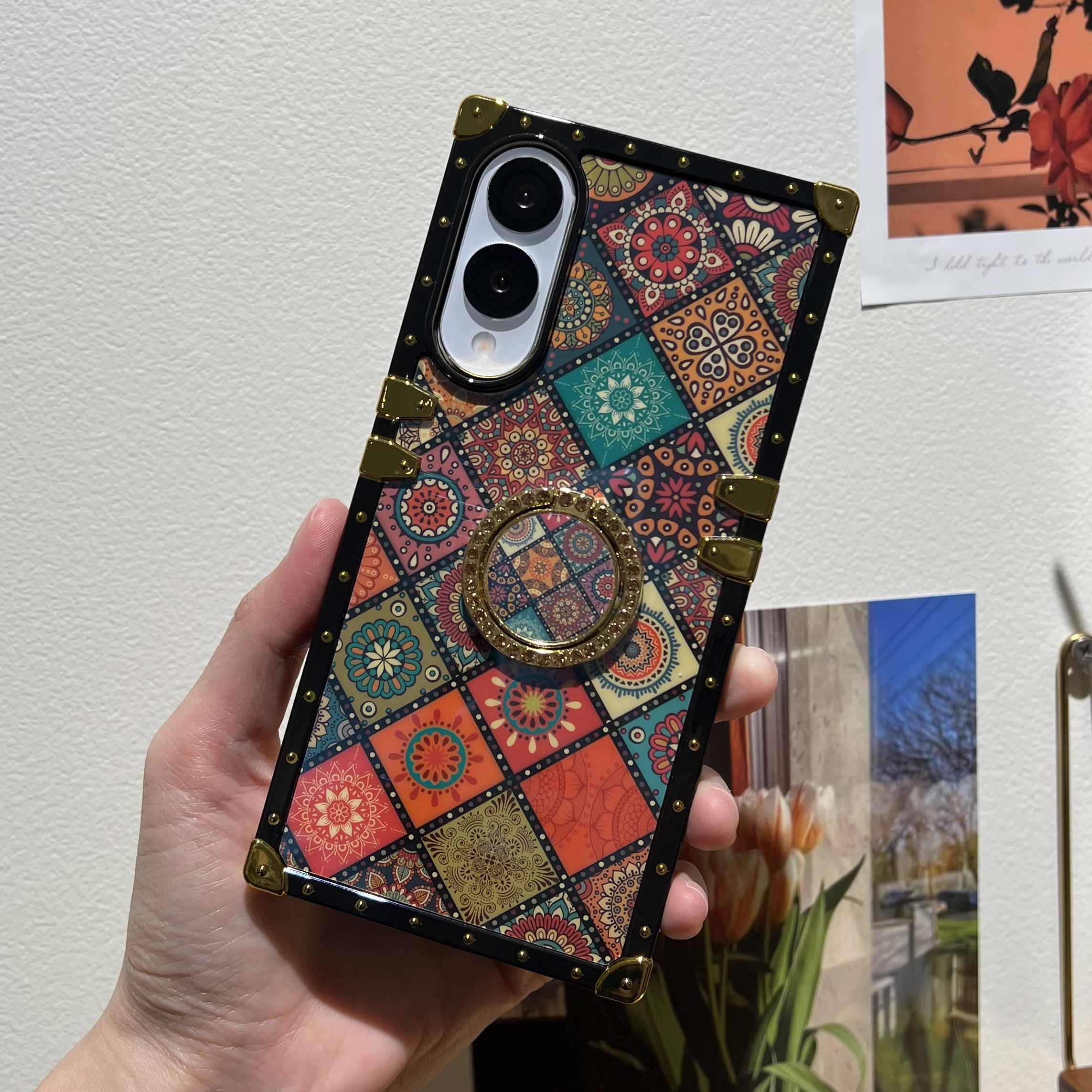 스트랩 케이스 범퍼 젤리 풀커버 로얄 레드 격자, 갤럭시S25 엣지 - 상품 이미지