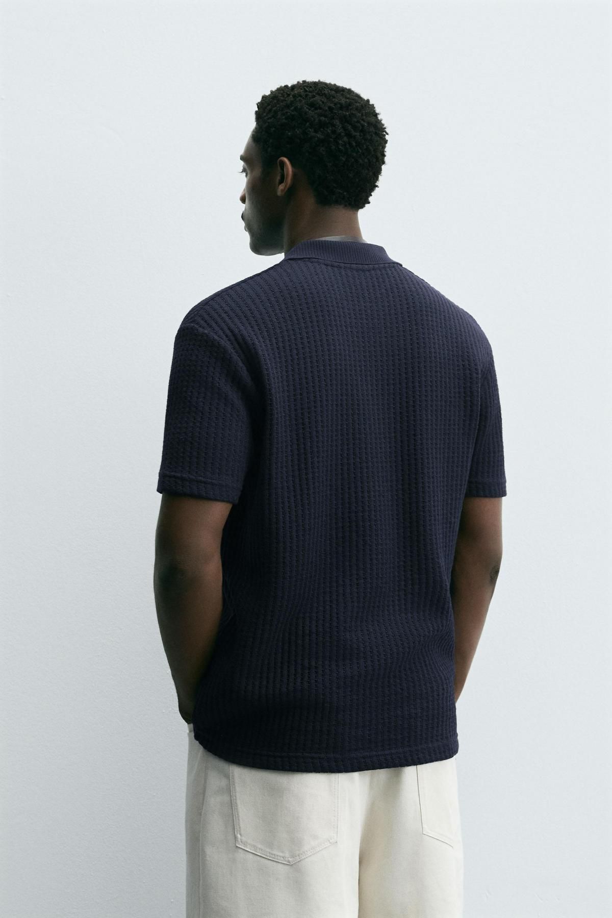 자라 와플 텍스처 네이비 반팔 폴로셔츠 4087/333 NAVY BLUE - 상세 이미지 4