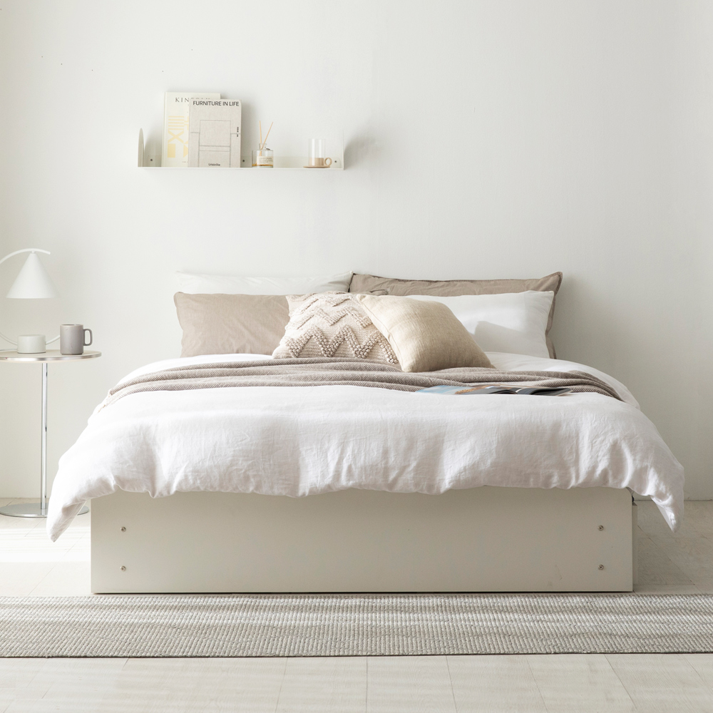 엠뉴 수납 침대 프레임 호텔 매트리스 깔판 3단 무헤드형, Q(퀸), 아이보리