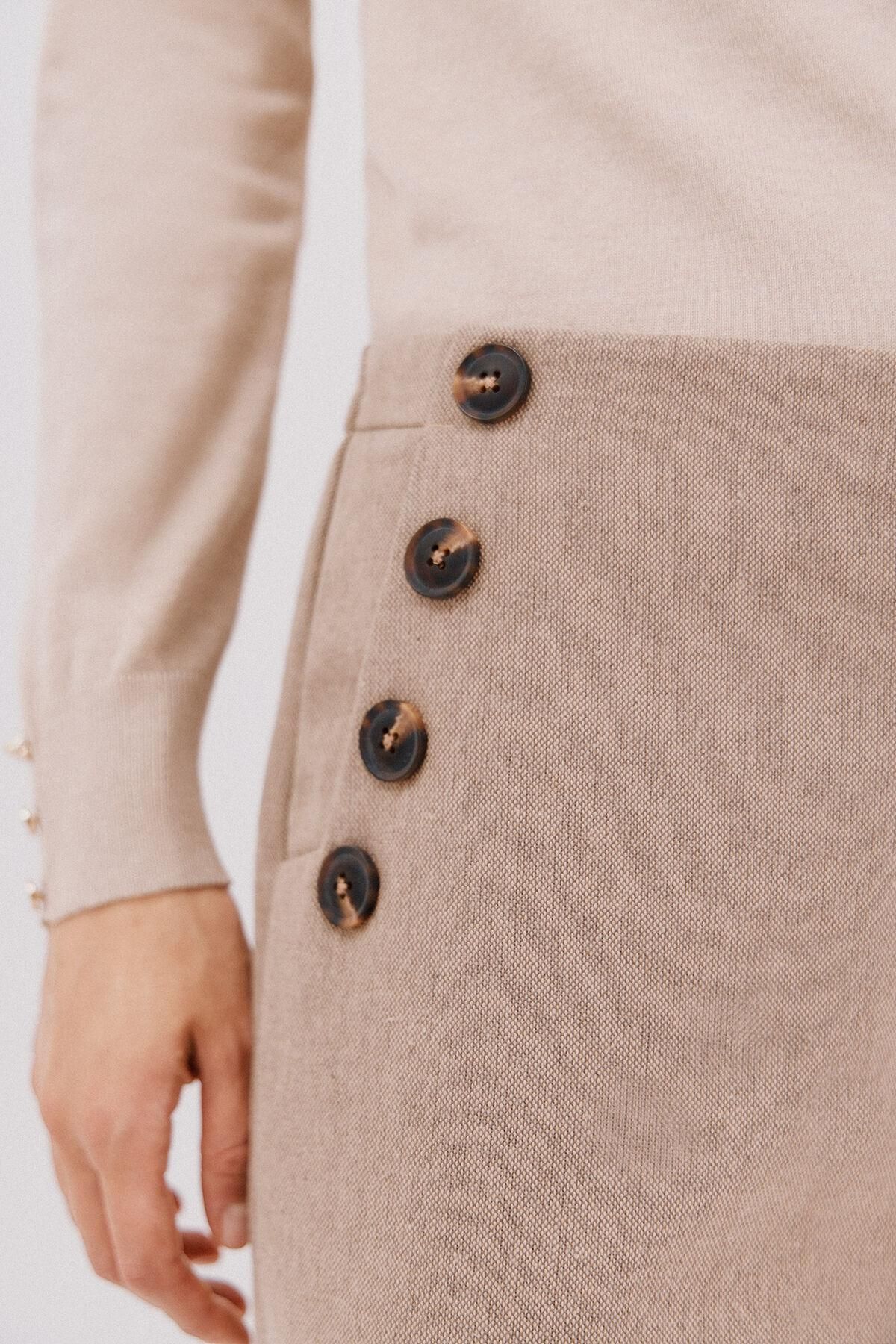 꼬르떼피엘 골드버튼 크롭 와이드 팬츠 8722336 ESTAMPADO BEIGE - 상세 이미지 5