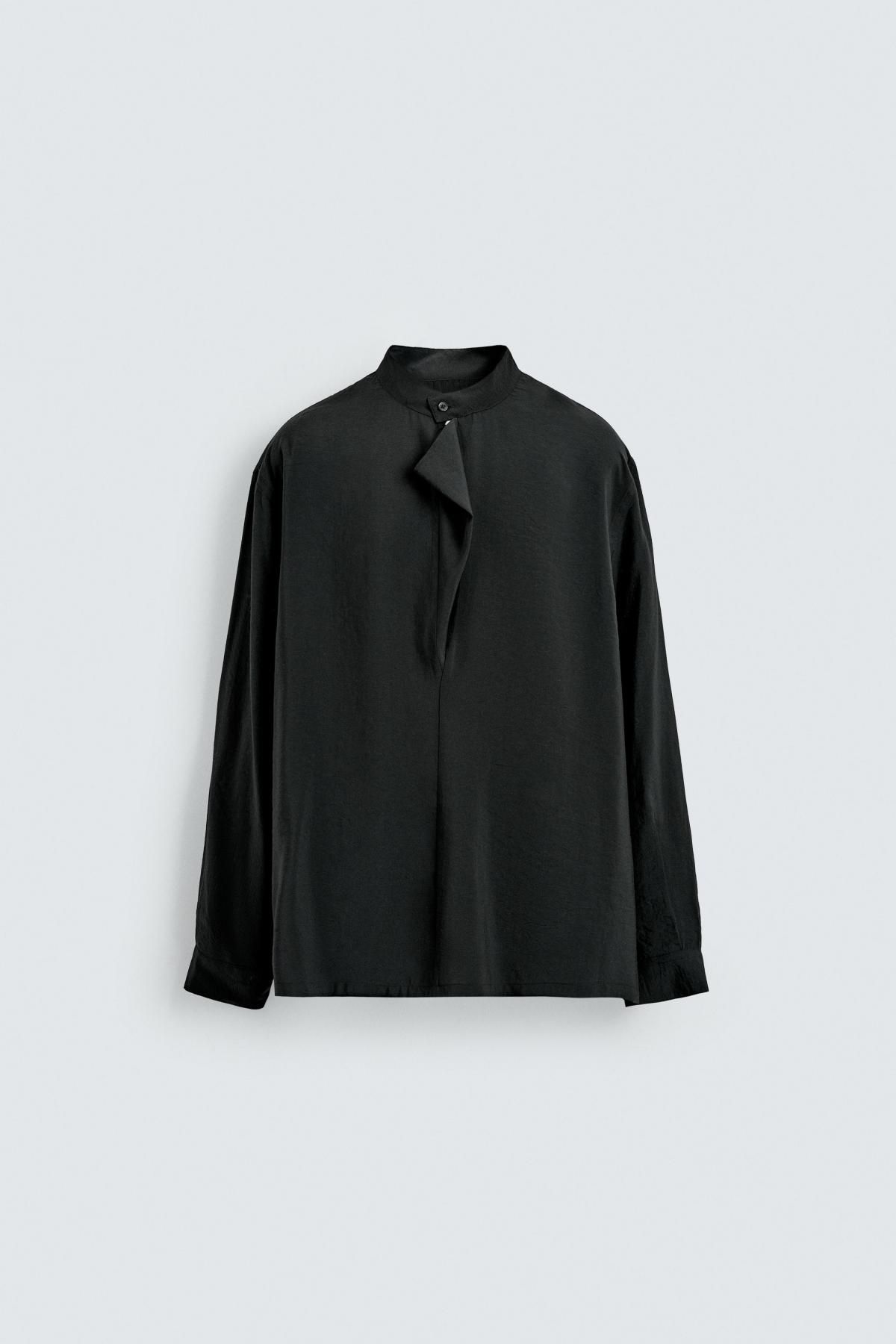 자라 모달블렌드 밴드카라 긴팔 폴로셔츠 7545/885 BLACK - 메인 이미지