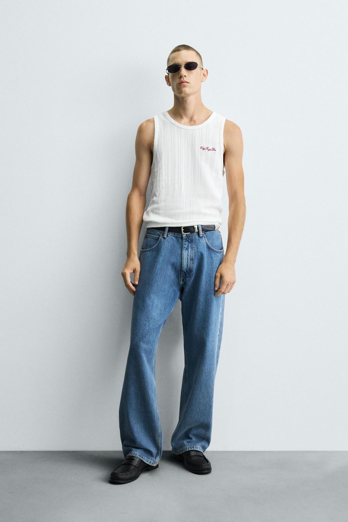 자라 레귤러핏 라운드넥 자수 골지 민소매 티셔츠 3665/340 OYSTER-WHITE - 상세 이미지 2