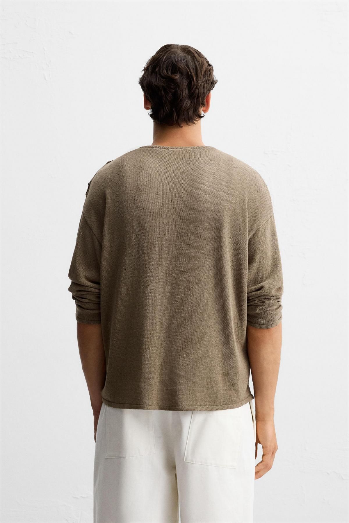 자라 라운드 버튼업 브라운 니트 티셔츠 5536/304 DARK BEIGE - 상세 이미지 4