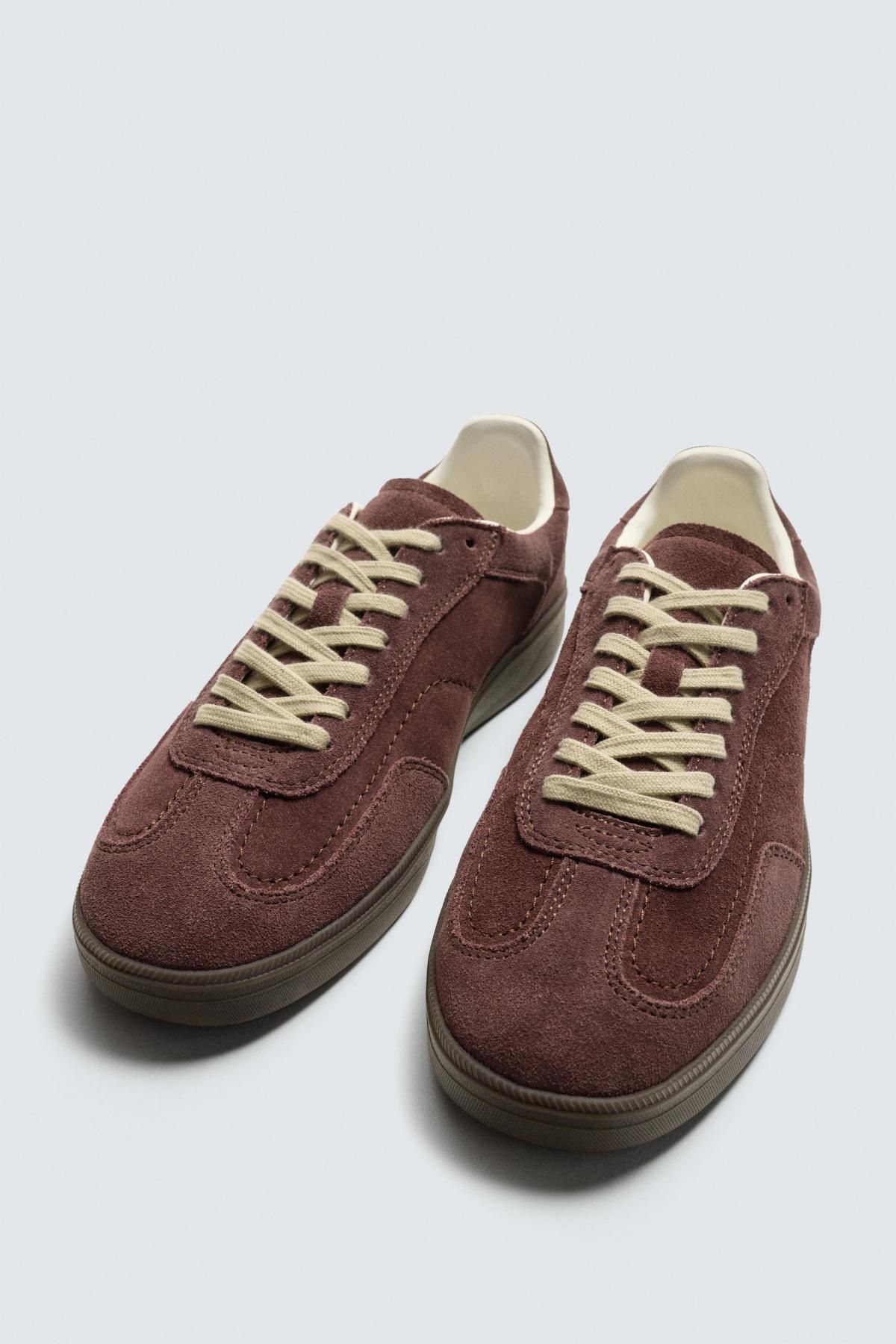 자라 스웨이드 레더 배색 솔 로우탑 스니커즈 2288/620 BURGUNDY RED - 상세 이미지 2