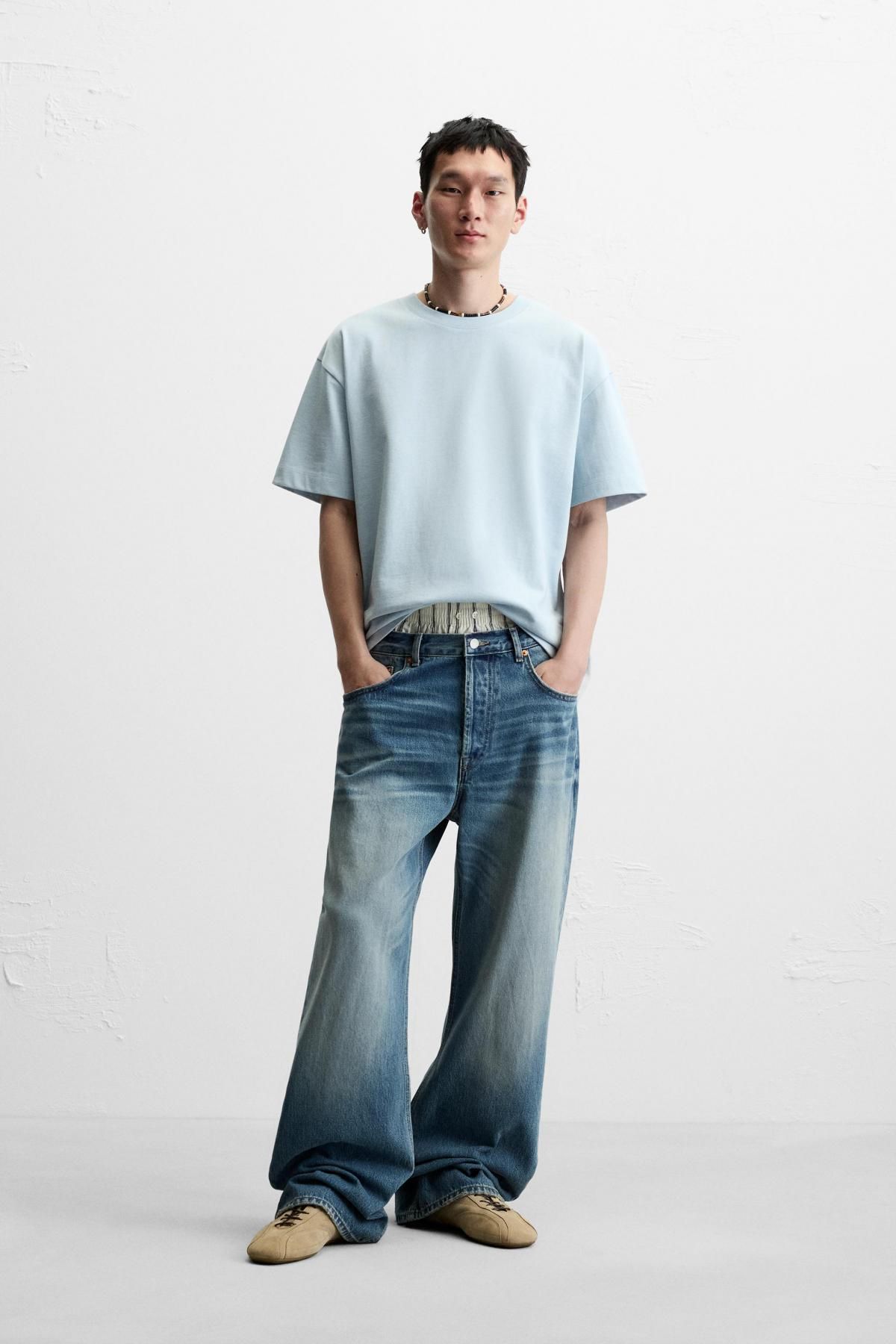 자라 컴팩트코튼 라운드넥 오버핏 베이직 반팔 티셔츠 1887/455 LIGHT BLUE - 상세 이미지 2