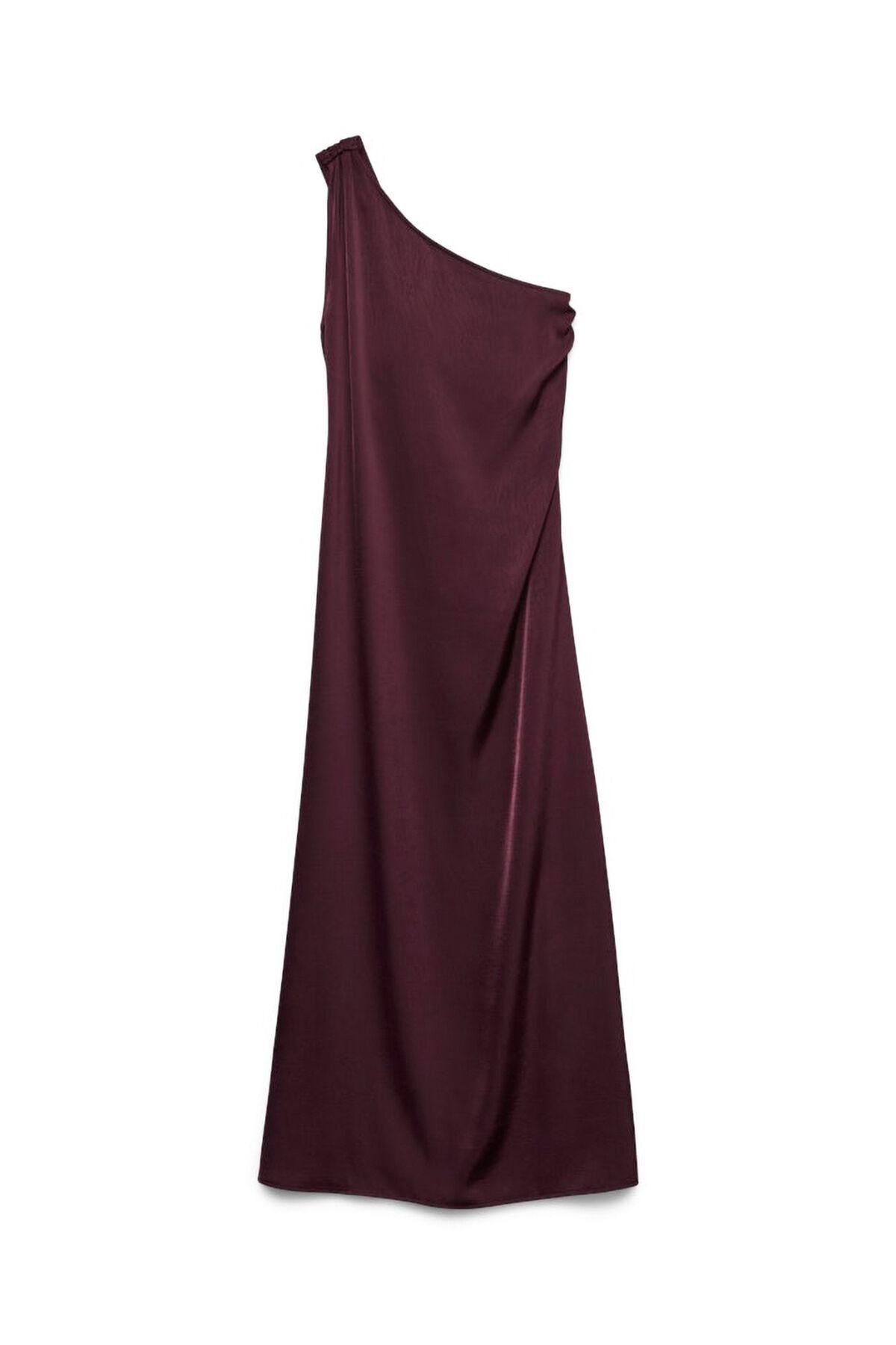 베로모다 버건디 새틴 원숄더 미디 원피스 6442247 MORADO - 메인 이미지