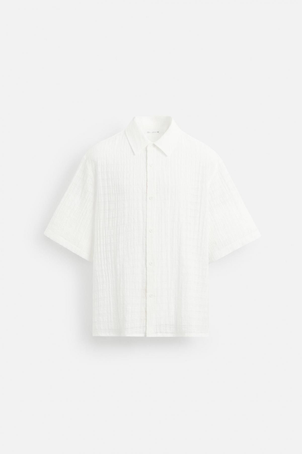 자라 텍스처 체크 릴렉스핏 반팔셔츠 3715/600 WHITE - 메인 이미지