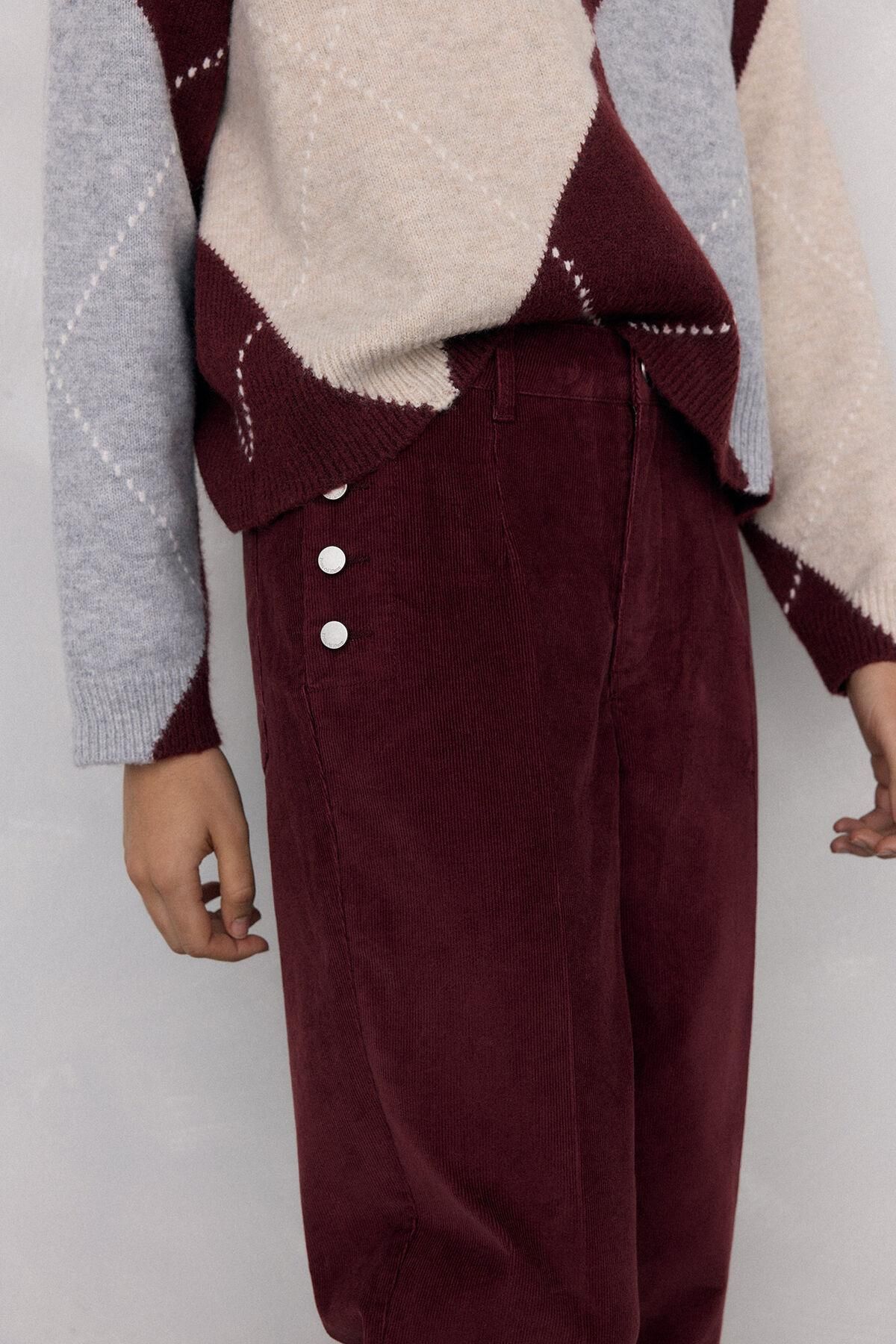 페드로 델 이에로 버건디 코듀로이 슬림 클래식 팬츠 7602525 BURDEOS - 상세 이미지 3