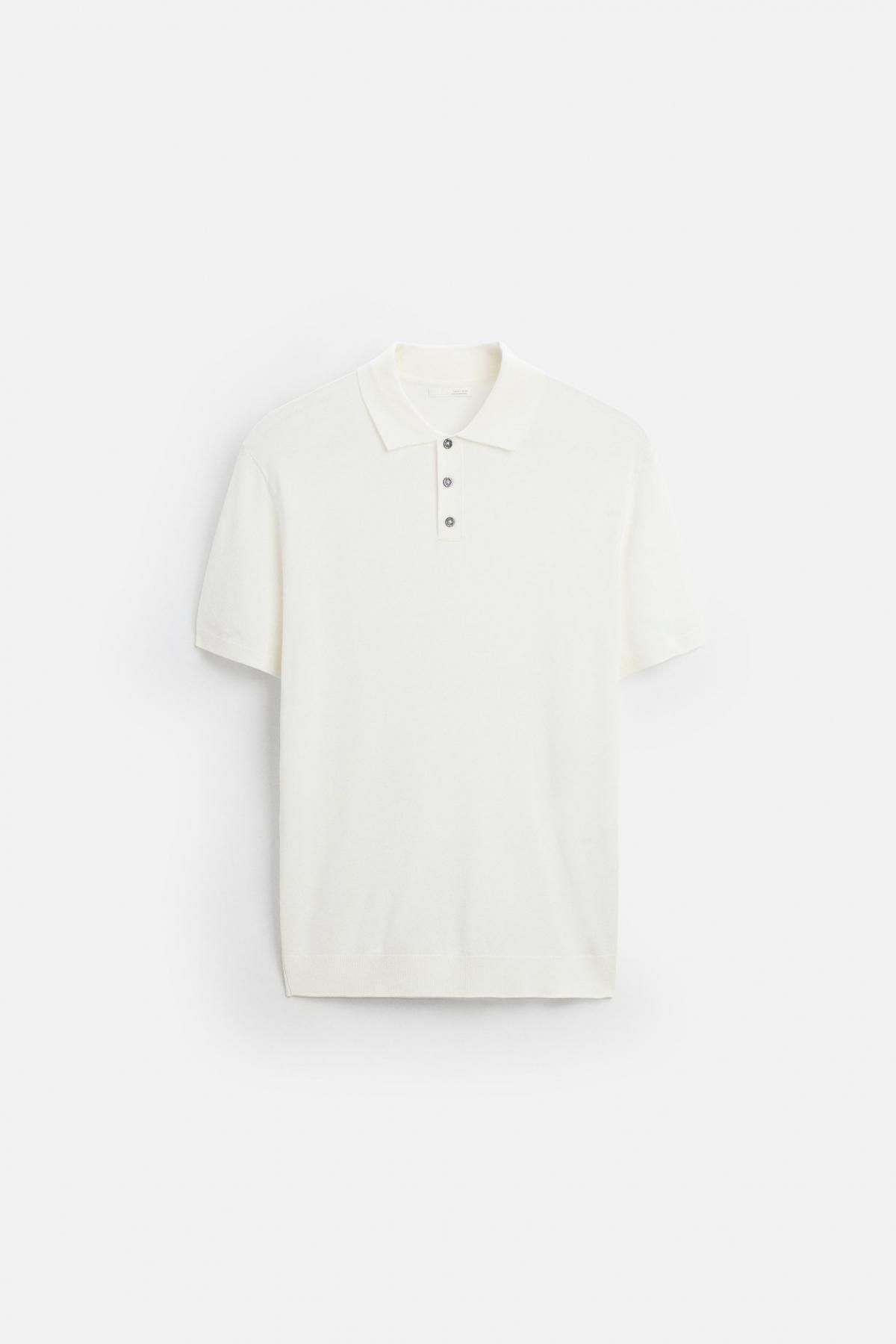 자라 비스코스 혼방 니트 폴로 셔츠 0304/407 OYSTER-WHITE - 상품 이미지