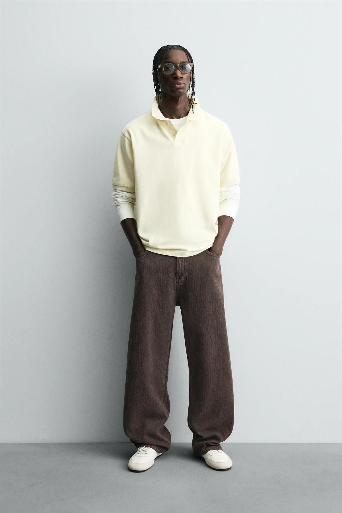 자라 워시드 배기핏 코튼 와이드 팬츠 5862/315 BROWN - 상세 이미지 2