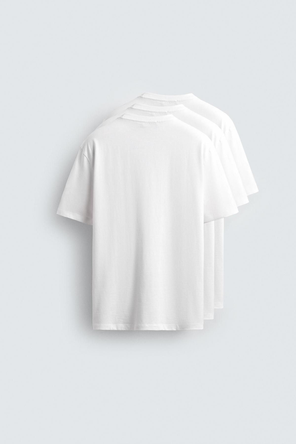 자라 베이직 레귤러핏 반팔 티셔츠 3팩 1887/399 WHITE - 상세 이미지 2