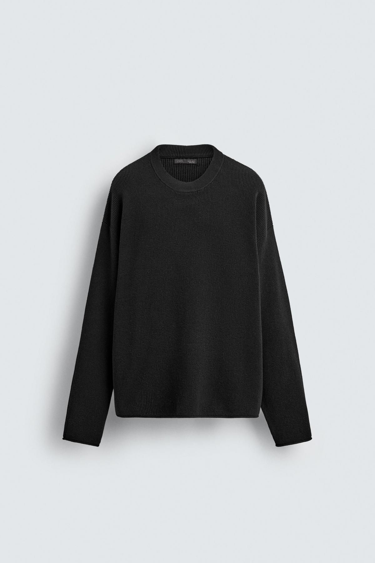자라 와플니트 텍스처 라운드 긴팔 스웨터 9598/330 BLACK - 메인 이미지