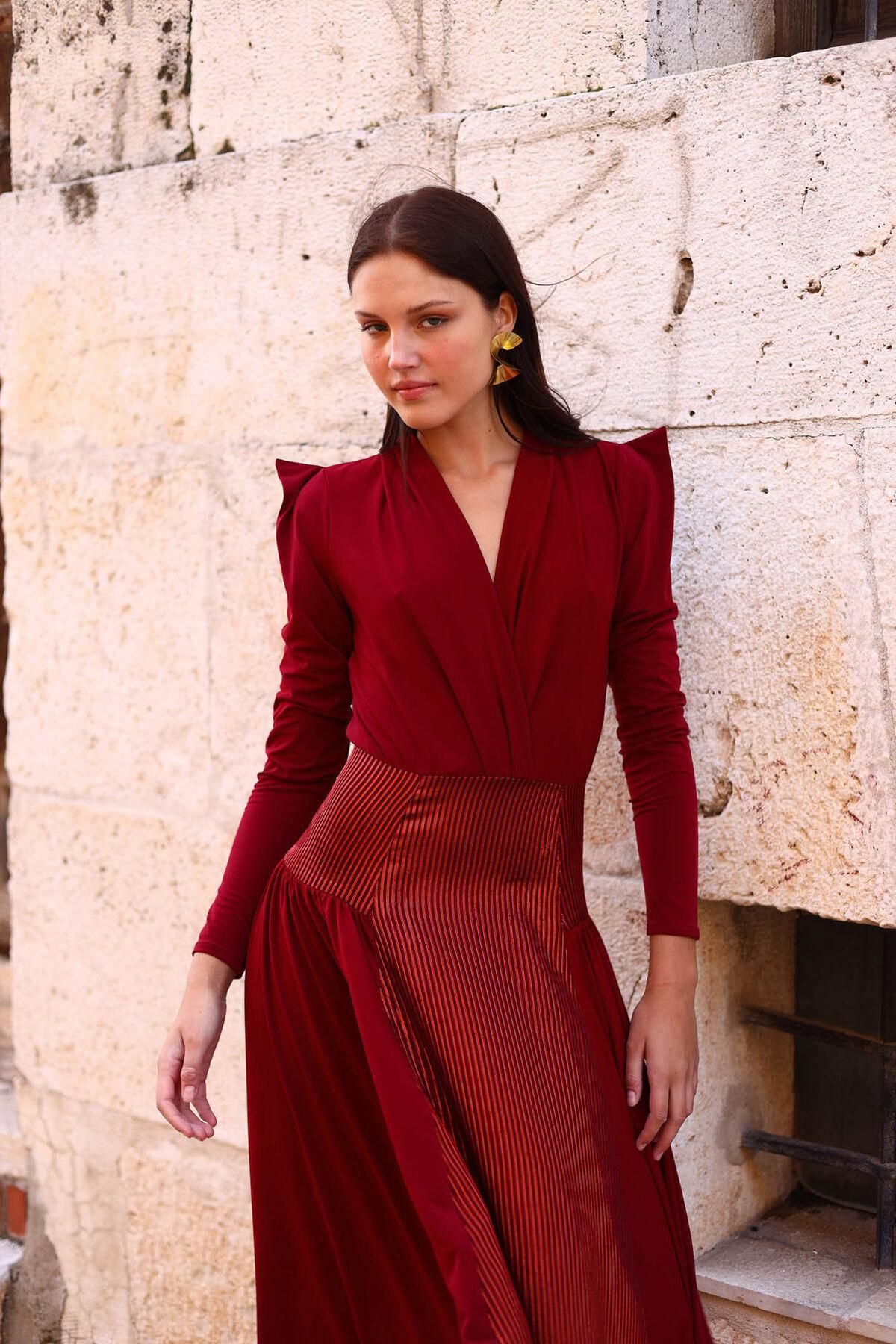 파남비 브이넥 크로스 스커트 롱 원피스 6442388 GRANATE - 상세 이미지 2