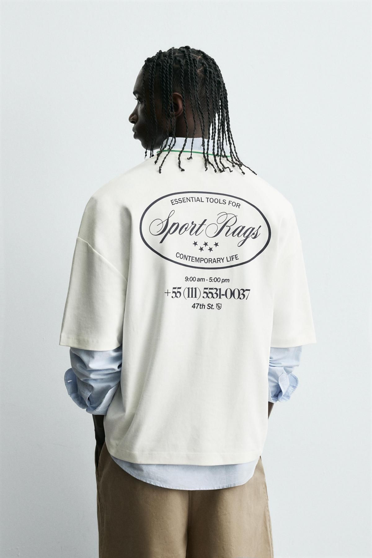 자라 오버핏 콤비 프린트 반팔 티셔츠 0761/374 OYSTER-WHITE - 상세 이미지 4