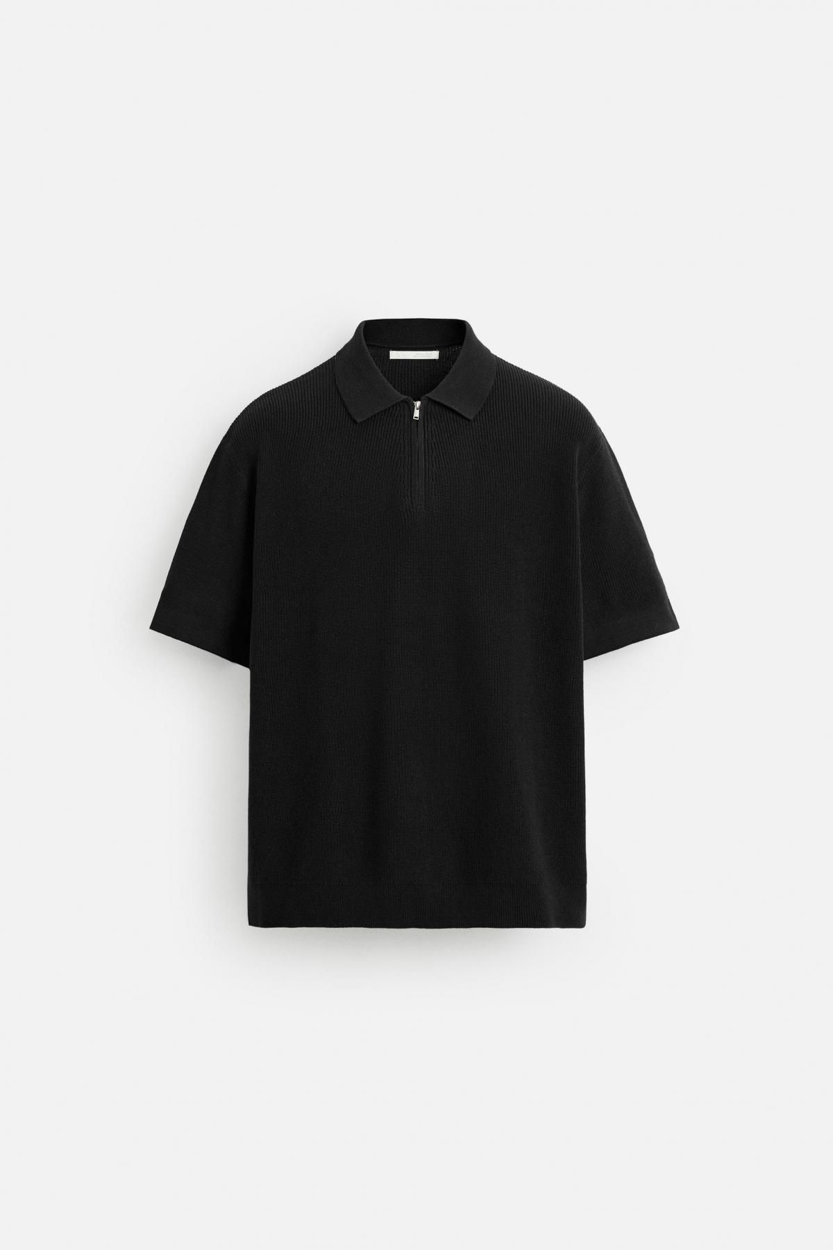 자라 펄 니트 지퍼넥 폴로 반팔 셔츠 3284/366 BLACK - 메인 이미지
